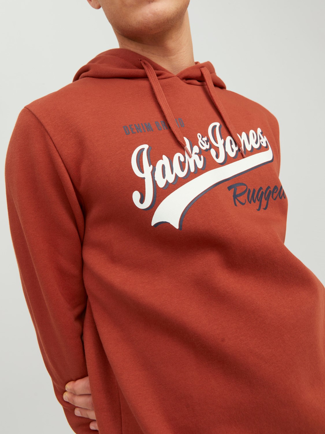 JACK & JONES Logo sweat hood regular fit, heren hoodie katoenmengsel met capuchon, warm oranje