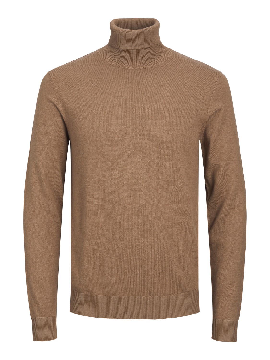 JACK & JONES Emil knit roll neck slim fit, heren pullover viscosemengsel met col, camel bruin