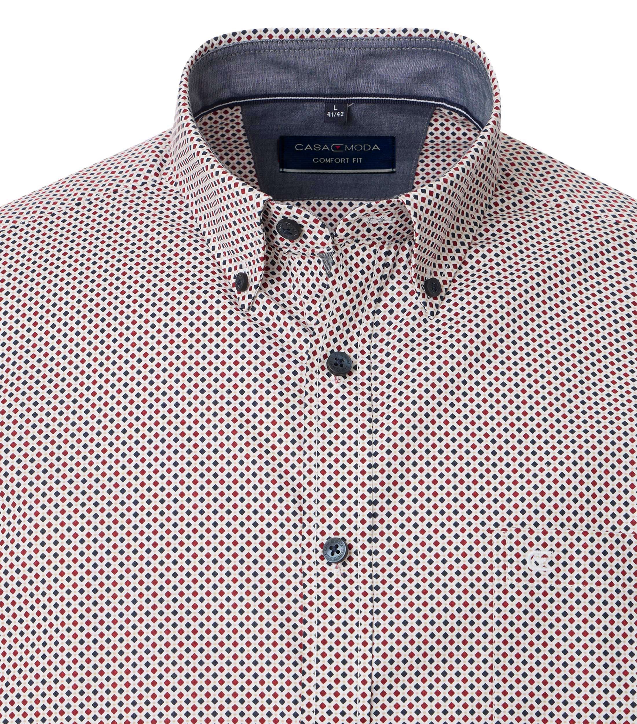 CASA MODA Sport comfort fit overhemd, twill, wit met blauw en rood dessin