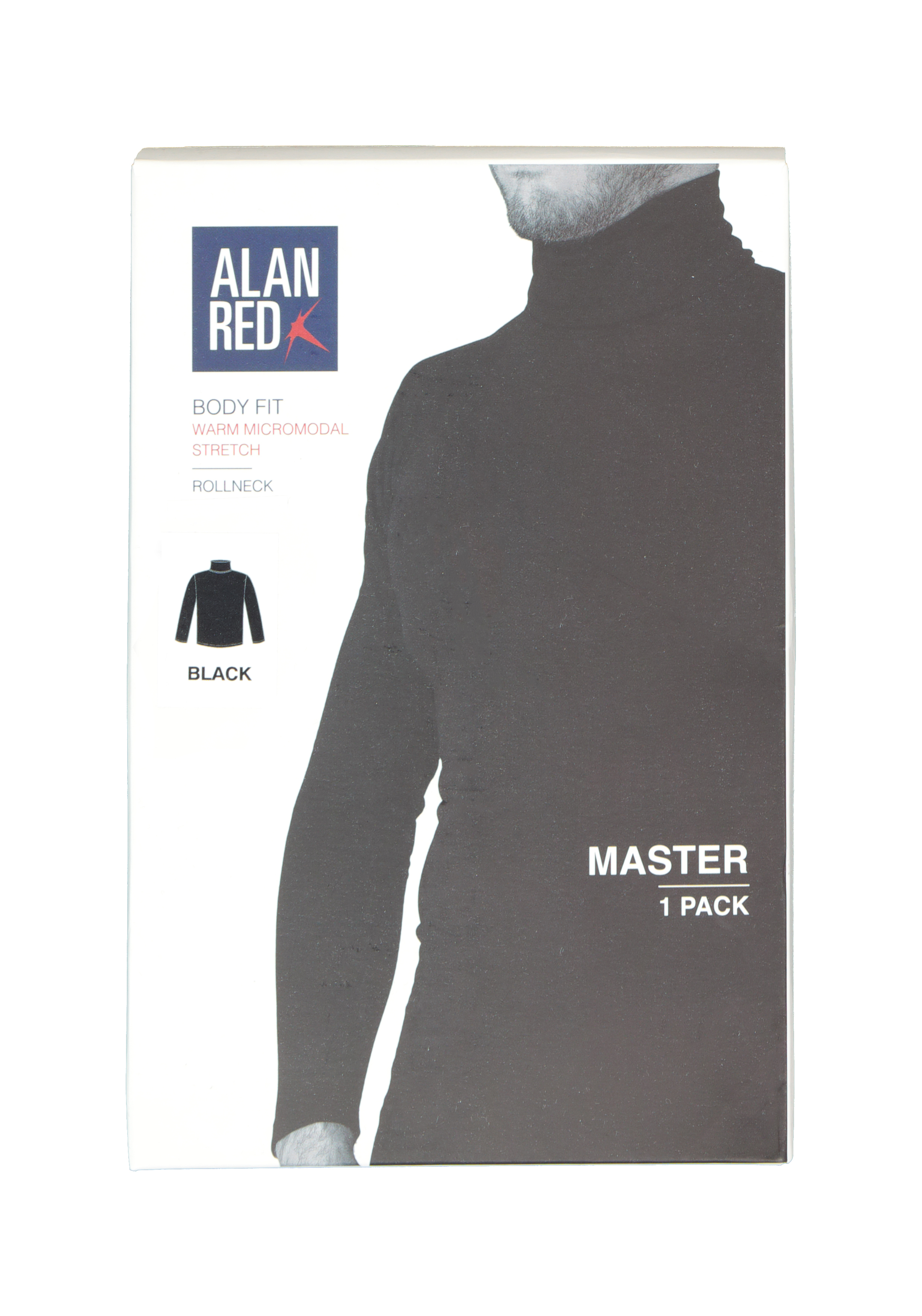 ALAN RED Master T-shirt (1-pack), heren T-shirt met lange mouwen en col, zwart
