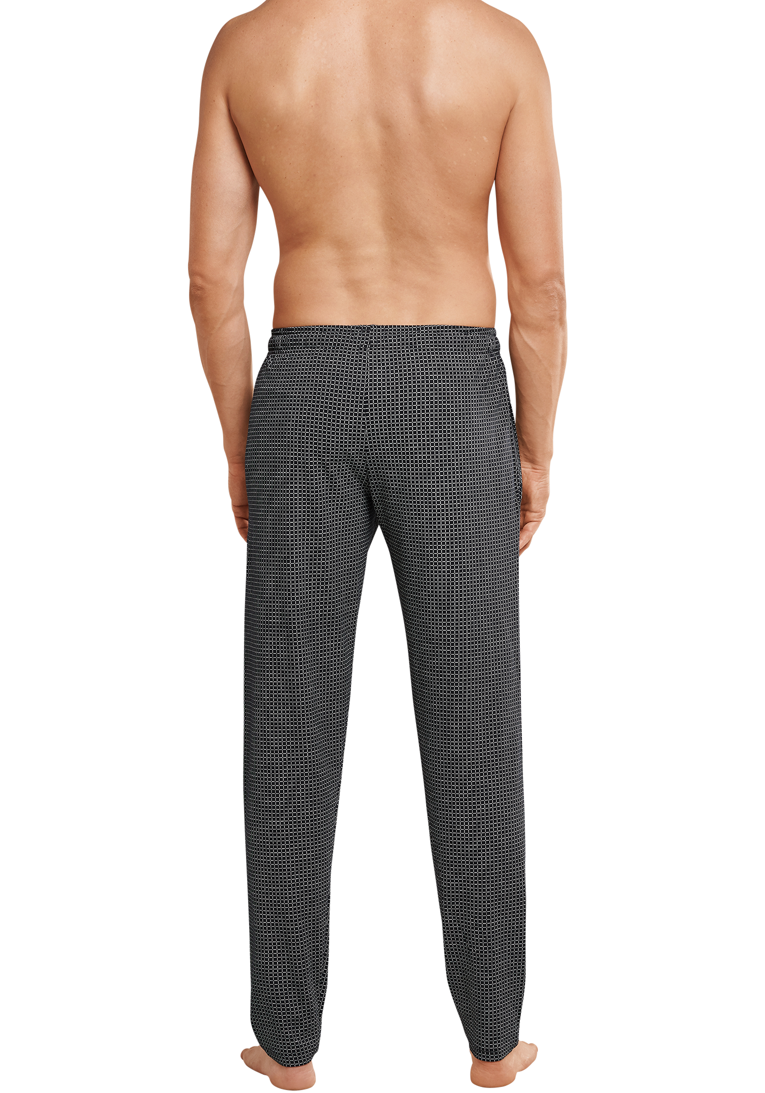 SCHIESSER Mix+Relax lounge broek, lange pijpen zonder boord, dun, zwart geruit              