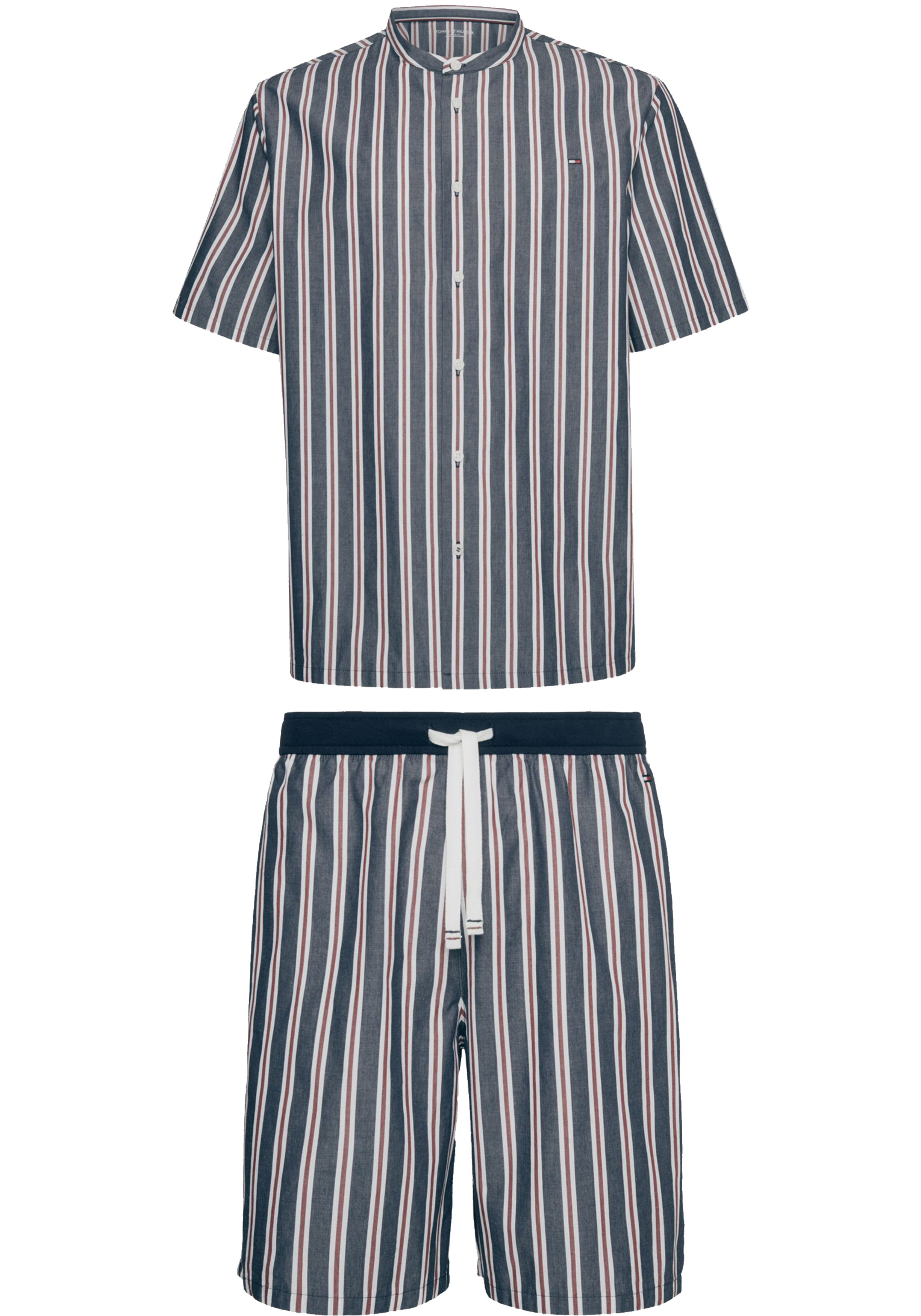 Tommy Hilfiger heren shortama met knoopjes, blauw met rood en wit gestreept