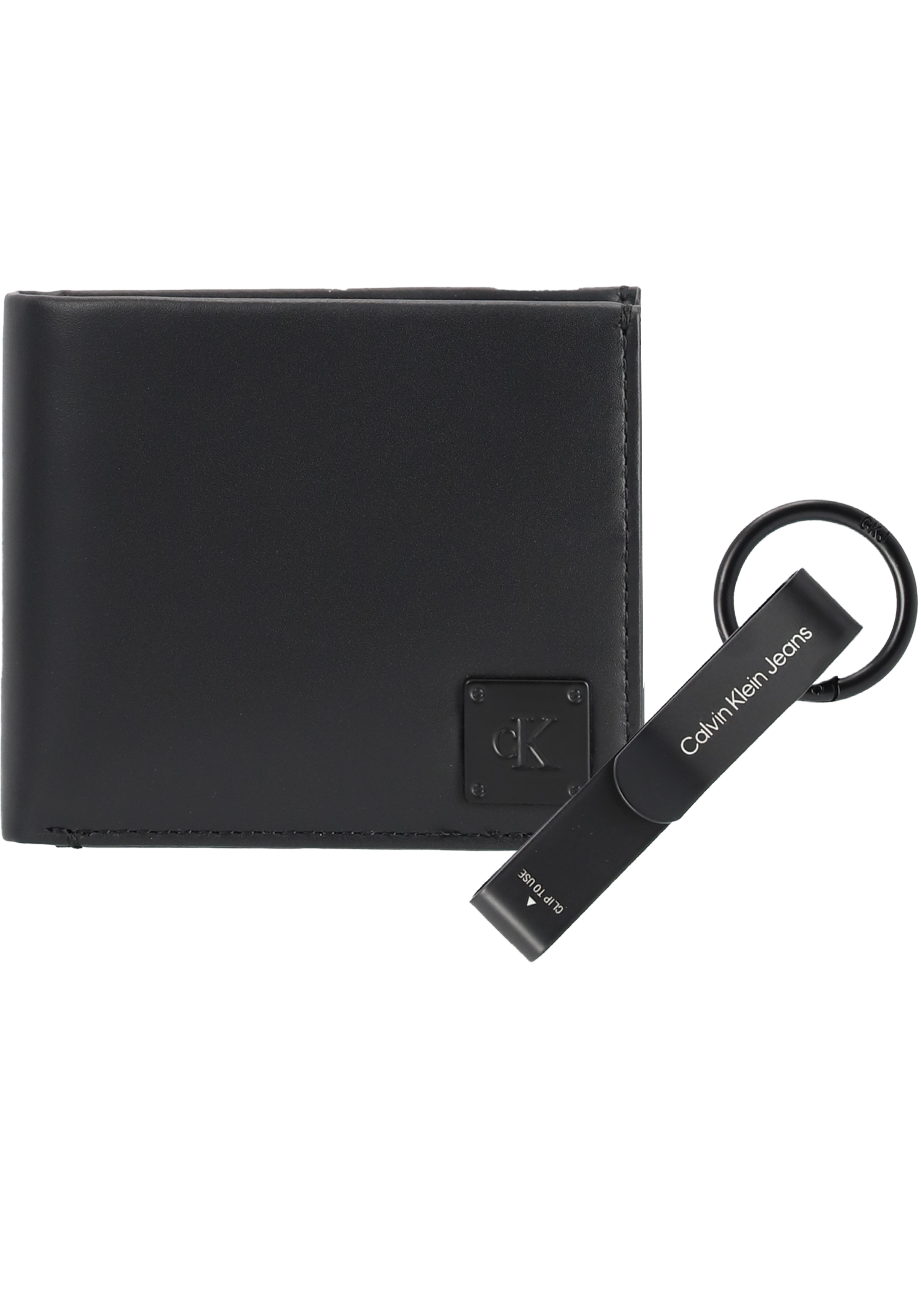 Calvin Klein cadeauset billfold portemonnee en sleutelhanger leer, zwart