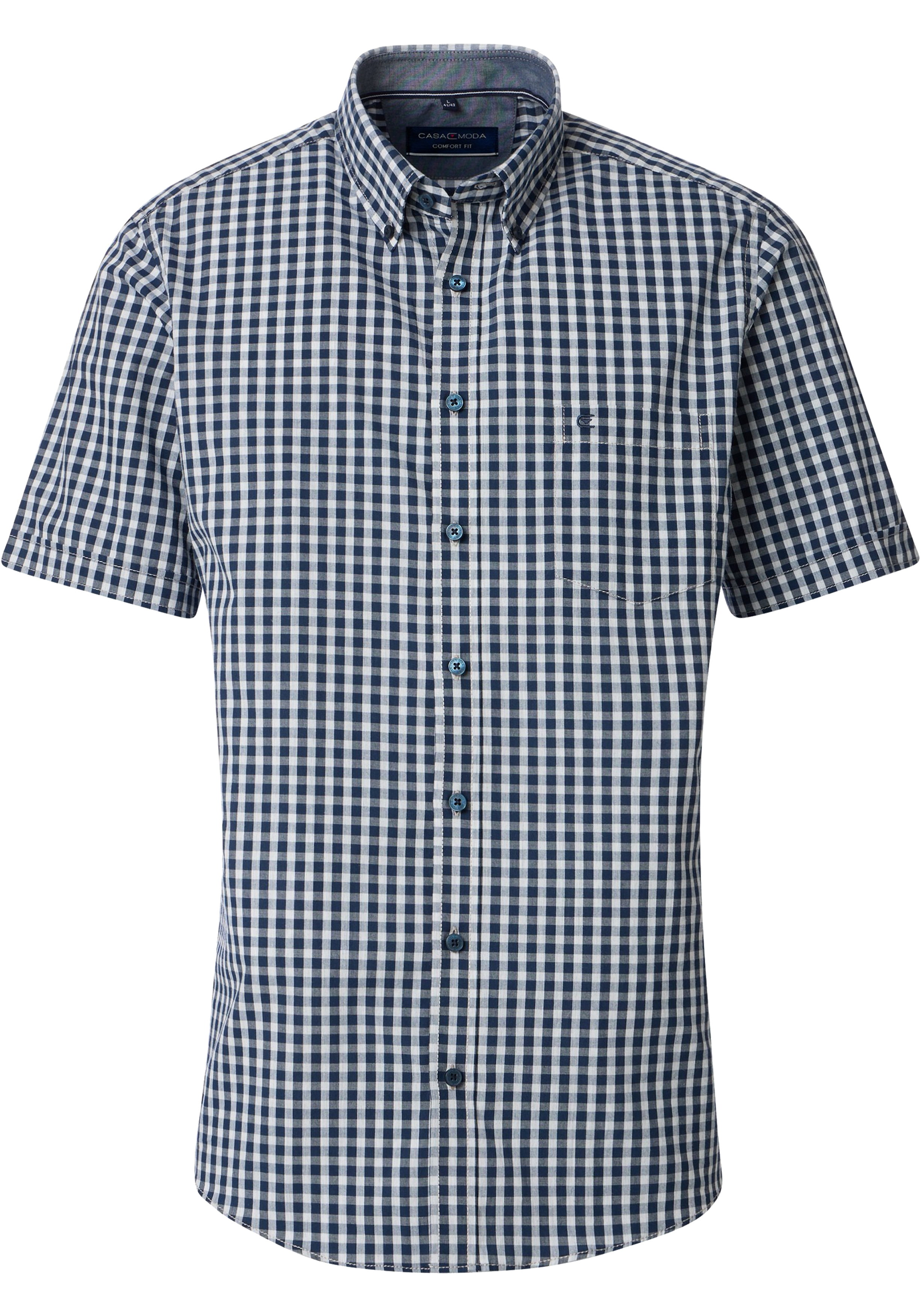 CASA MODA Sport comfort fit overhemd, korte mouw, popeline, blauw met wit geruit