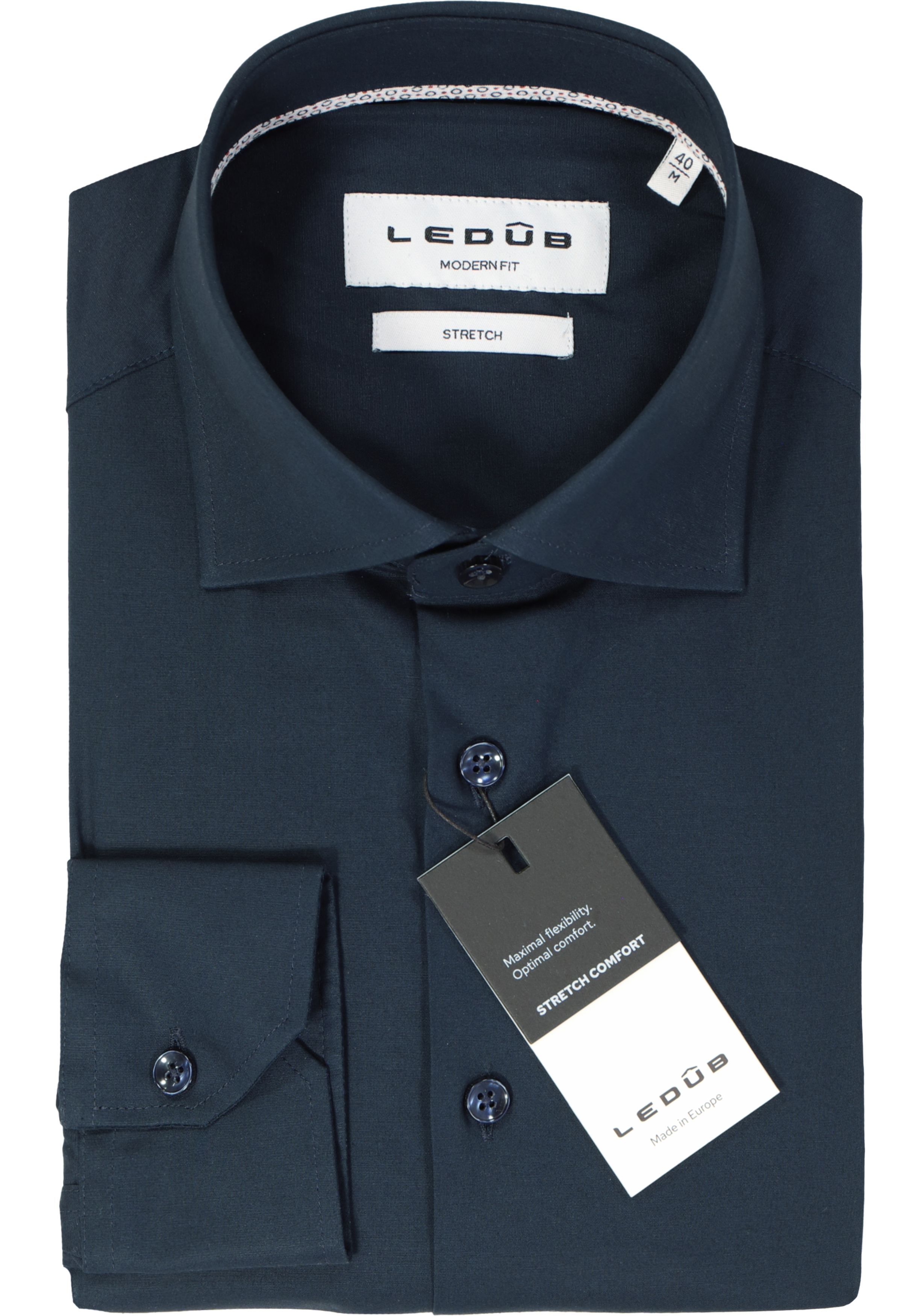 Ledub modern fit overhemd, popeline, donkerblauw