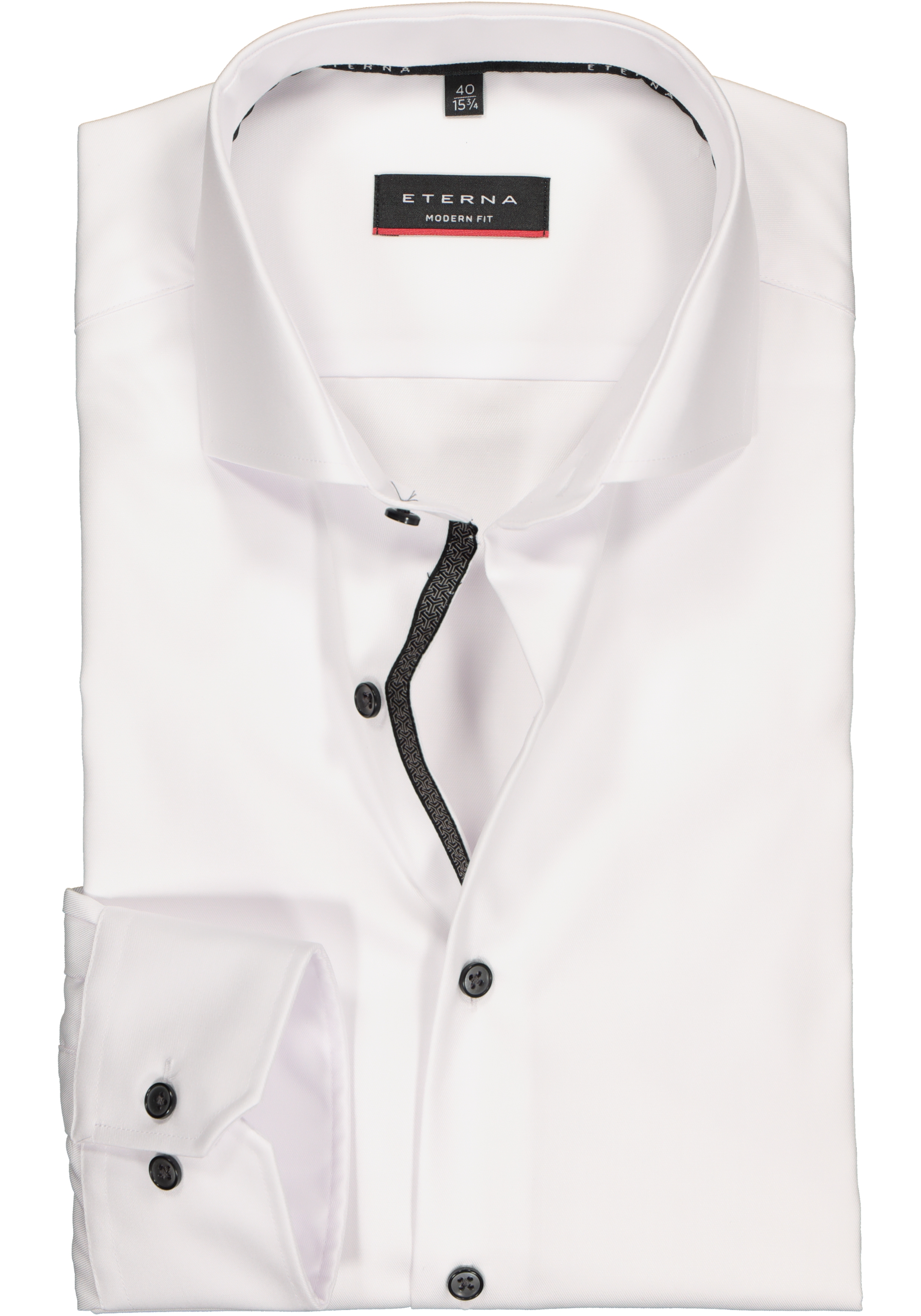 ETERNA modern fit overhemd, niet doorschijnend twill heren overhemd, wit (zwart contrast)