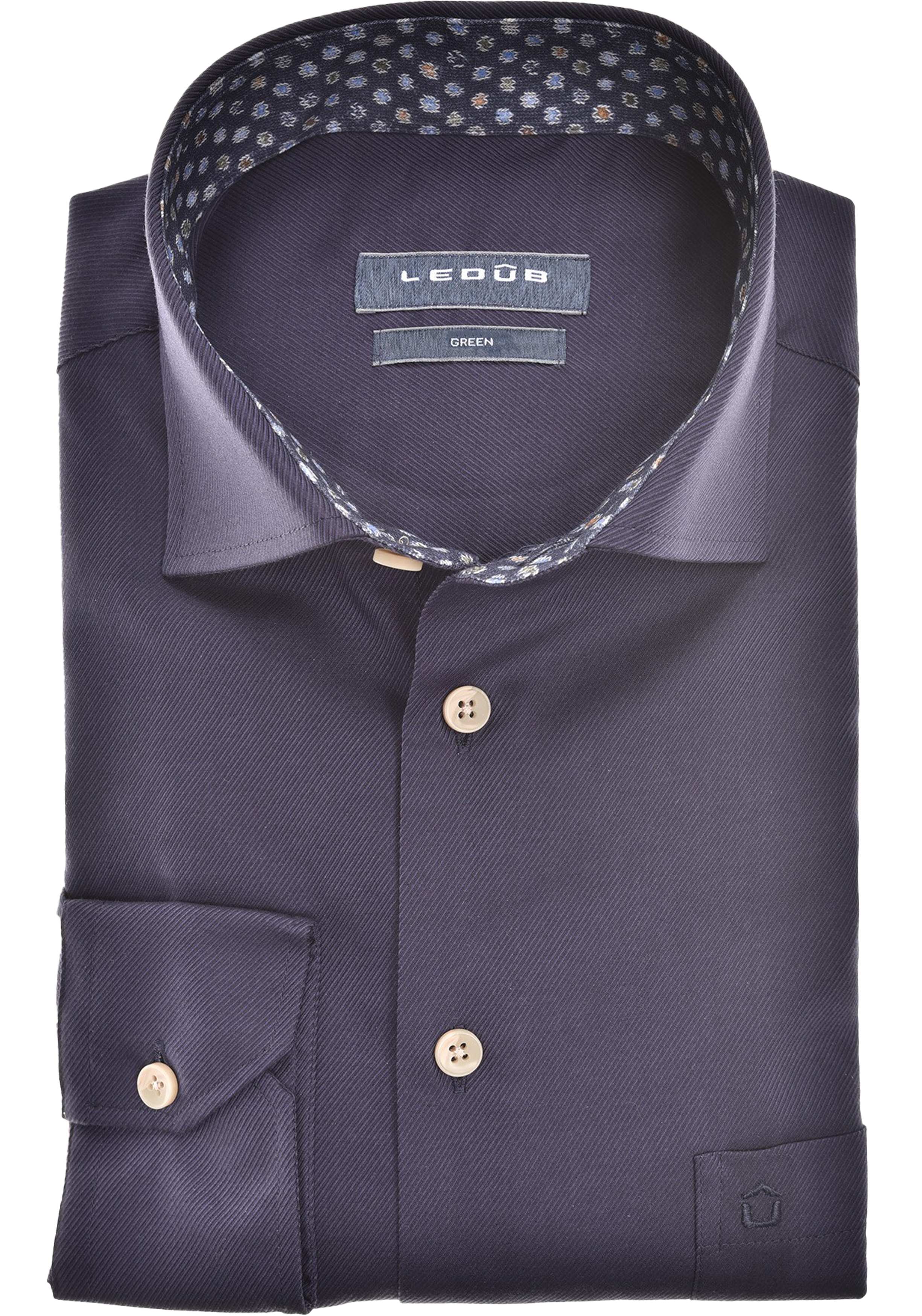 Ledub modern fit overhemd, mouwlengte 72 cm, popeline, donkerblauw