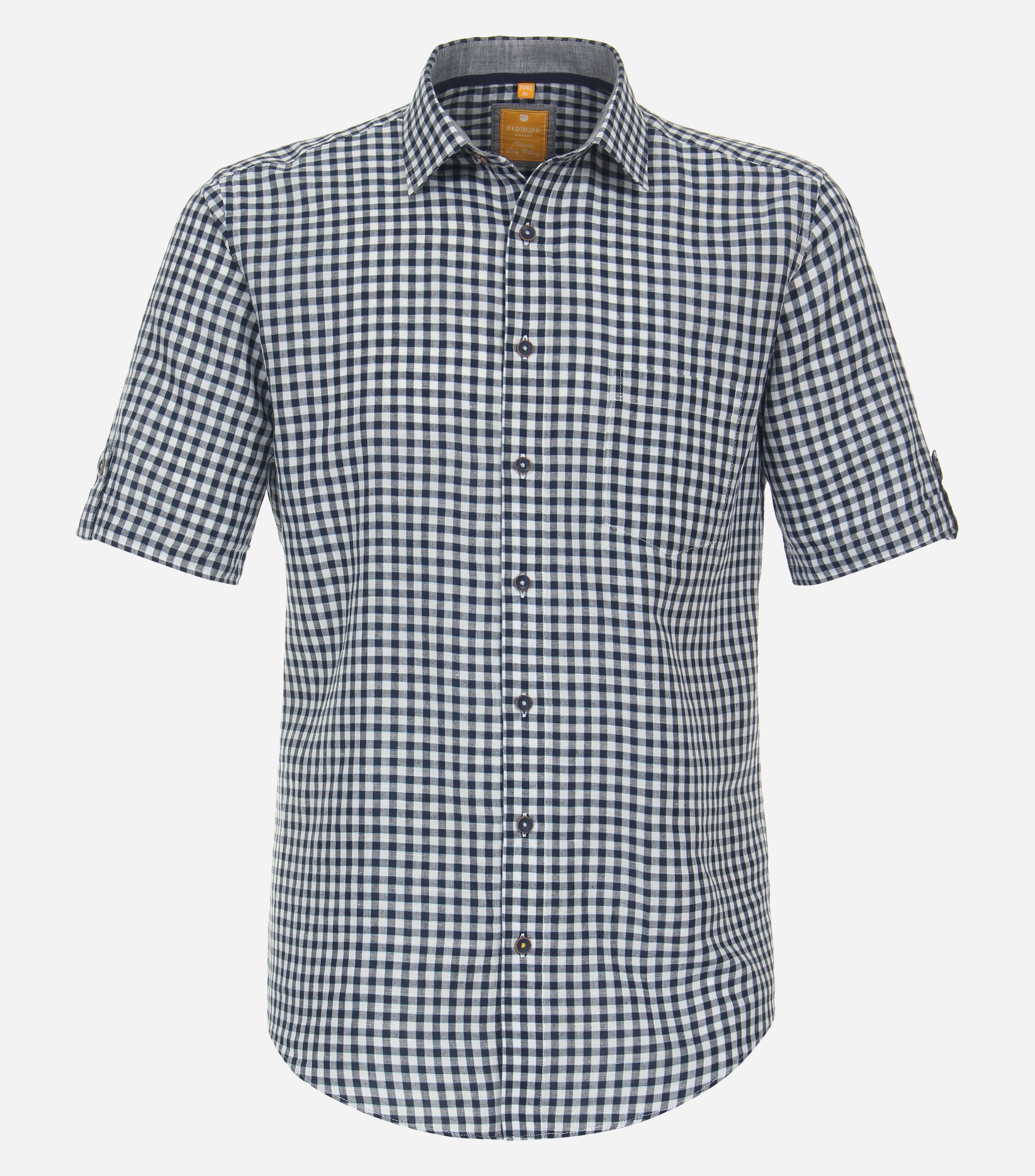 Redmond modern fit overhemd, korte mouw, popeline, blauw geruit