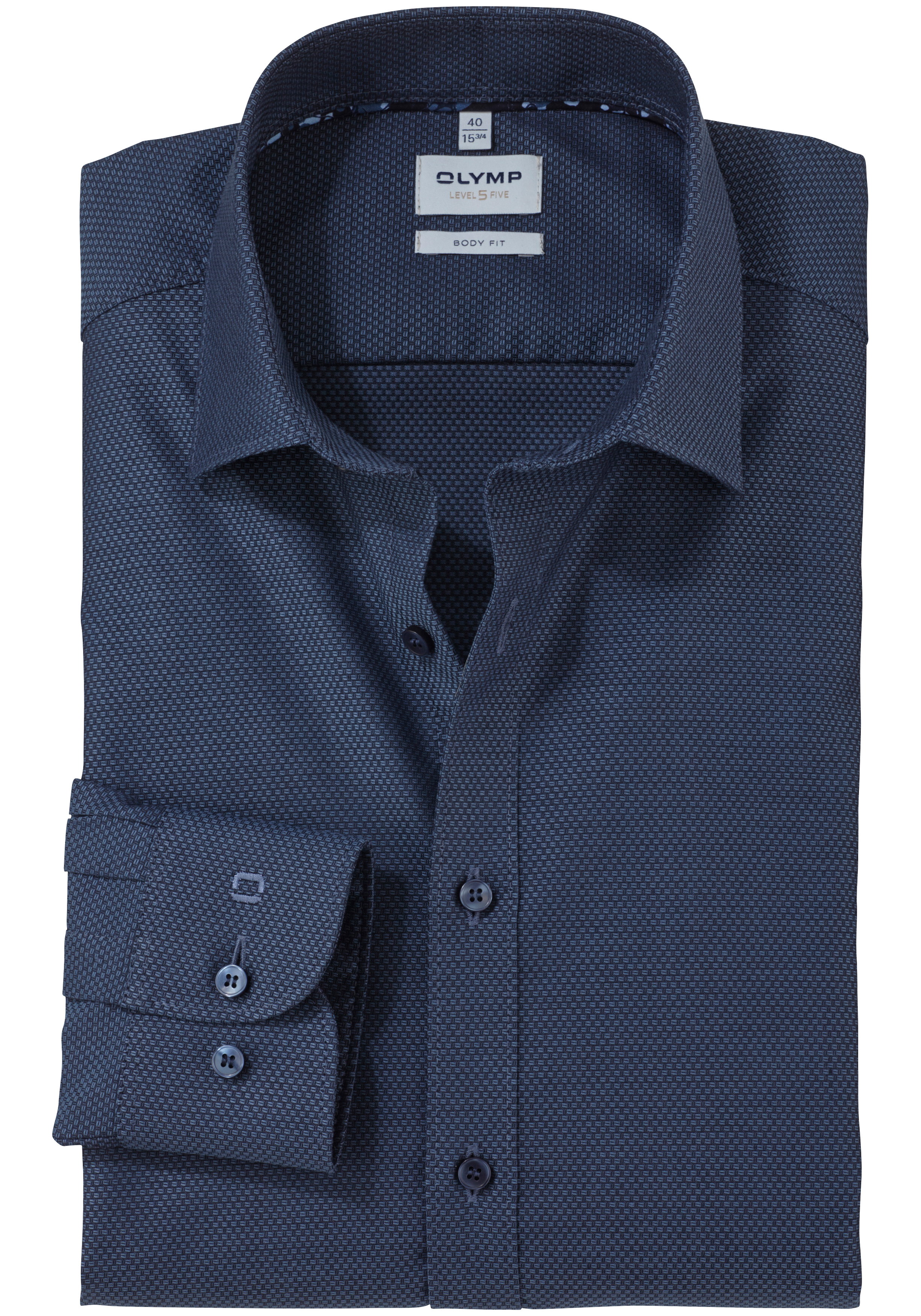 OLYMP Level 5 body fit overhemd, structuur, marine blauw
