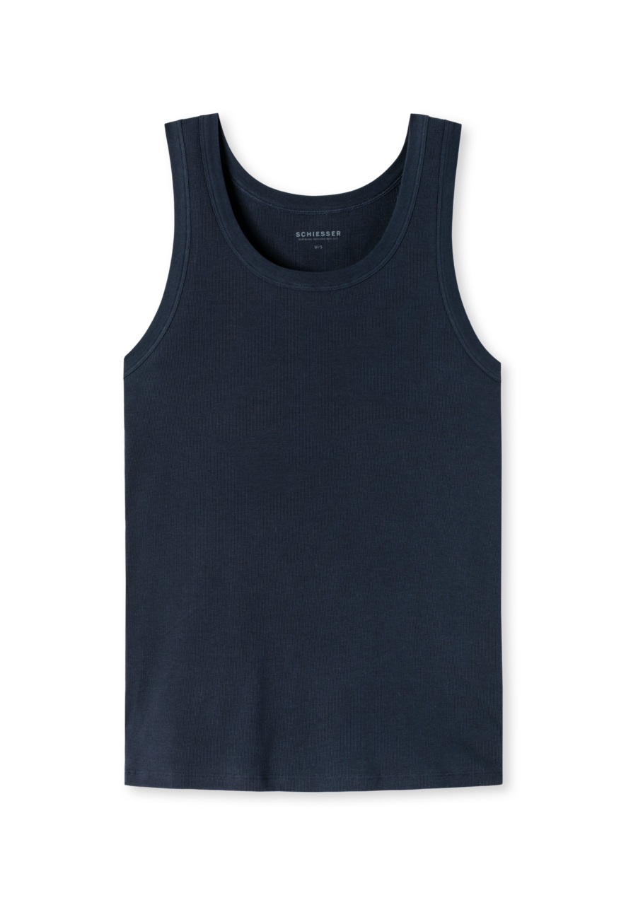 SCHIESSER Retro Rib singlet (1-pack), heren hemd dubbelrib biologisch katoen donkerblauw