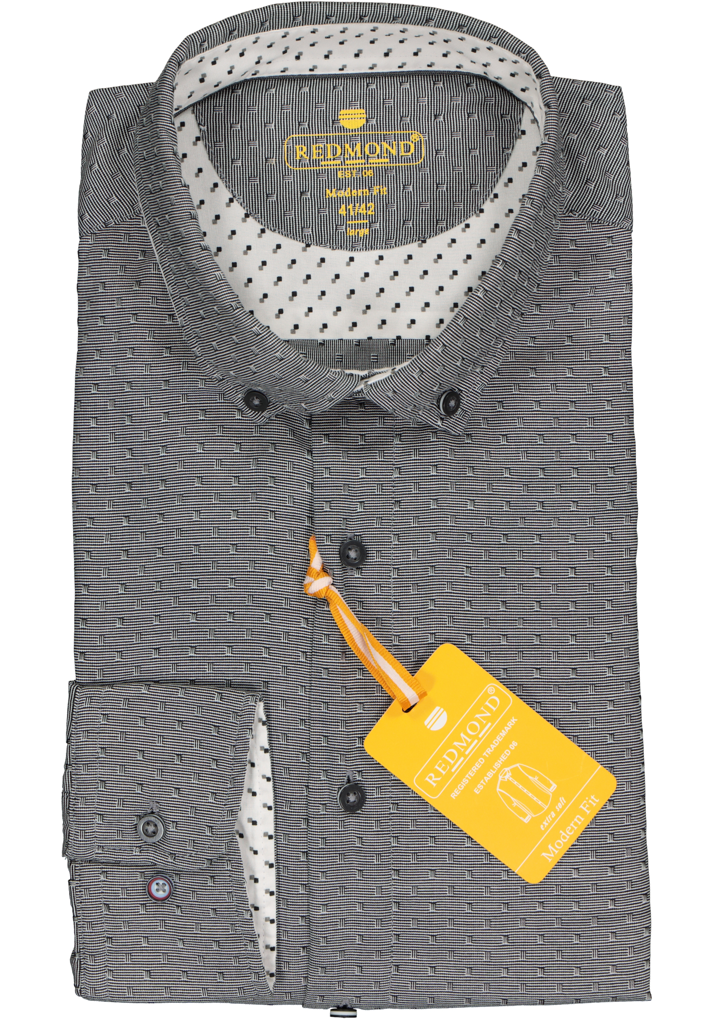 Redmond modern fit overhemd, dobby structuur, zwart met wit mini dessin (contrast)