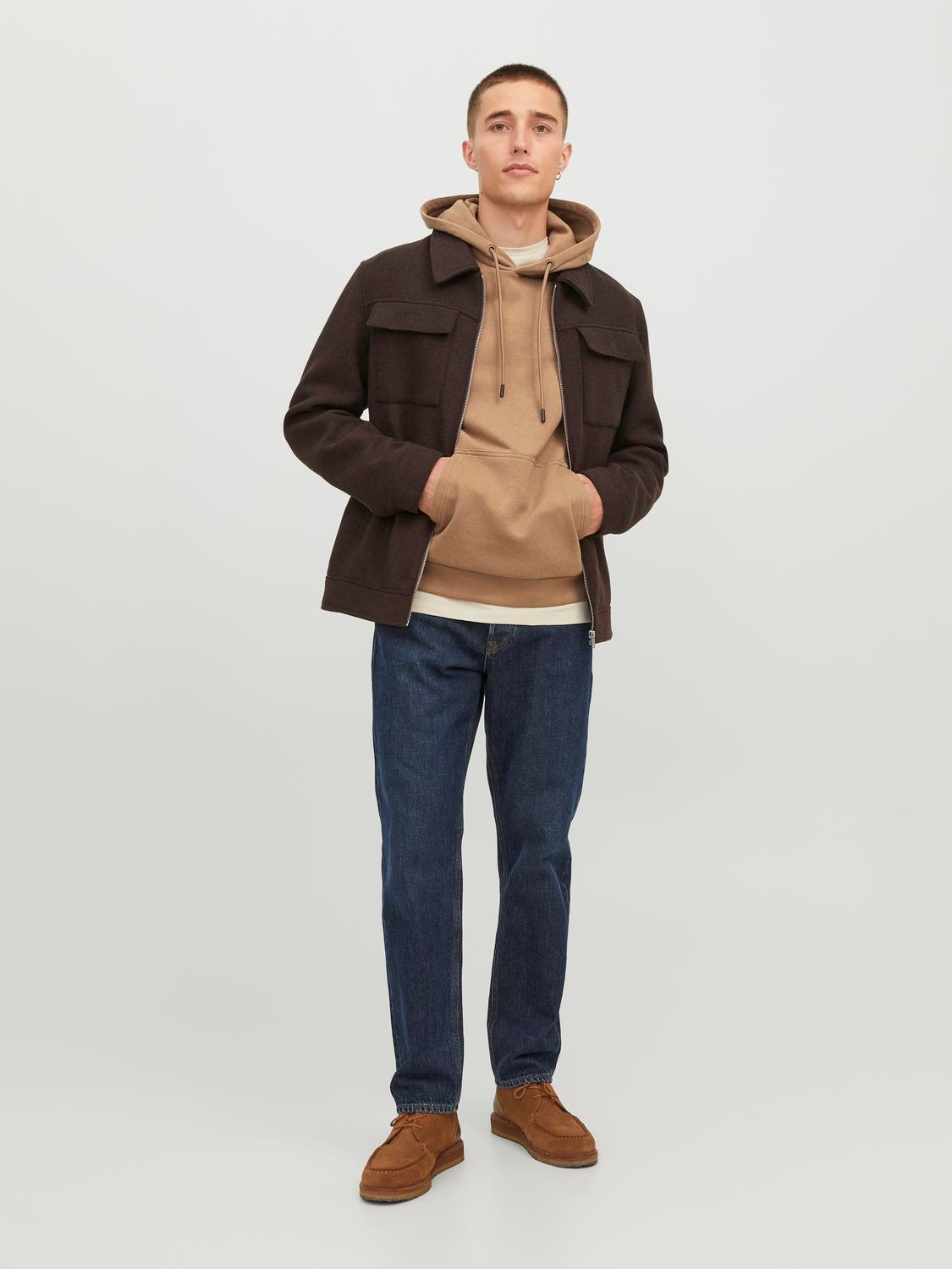 JACK & JONES Bradley sweat hood regular fit, heren hoodie katoenmengsel met capuchon, camel bruin