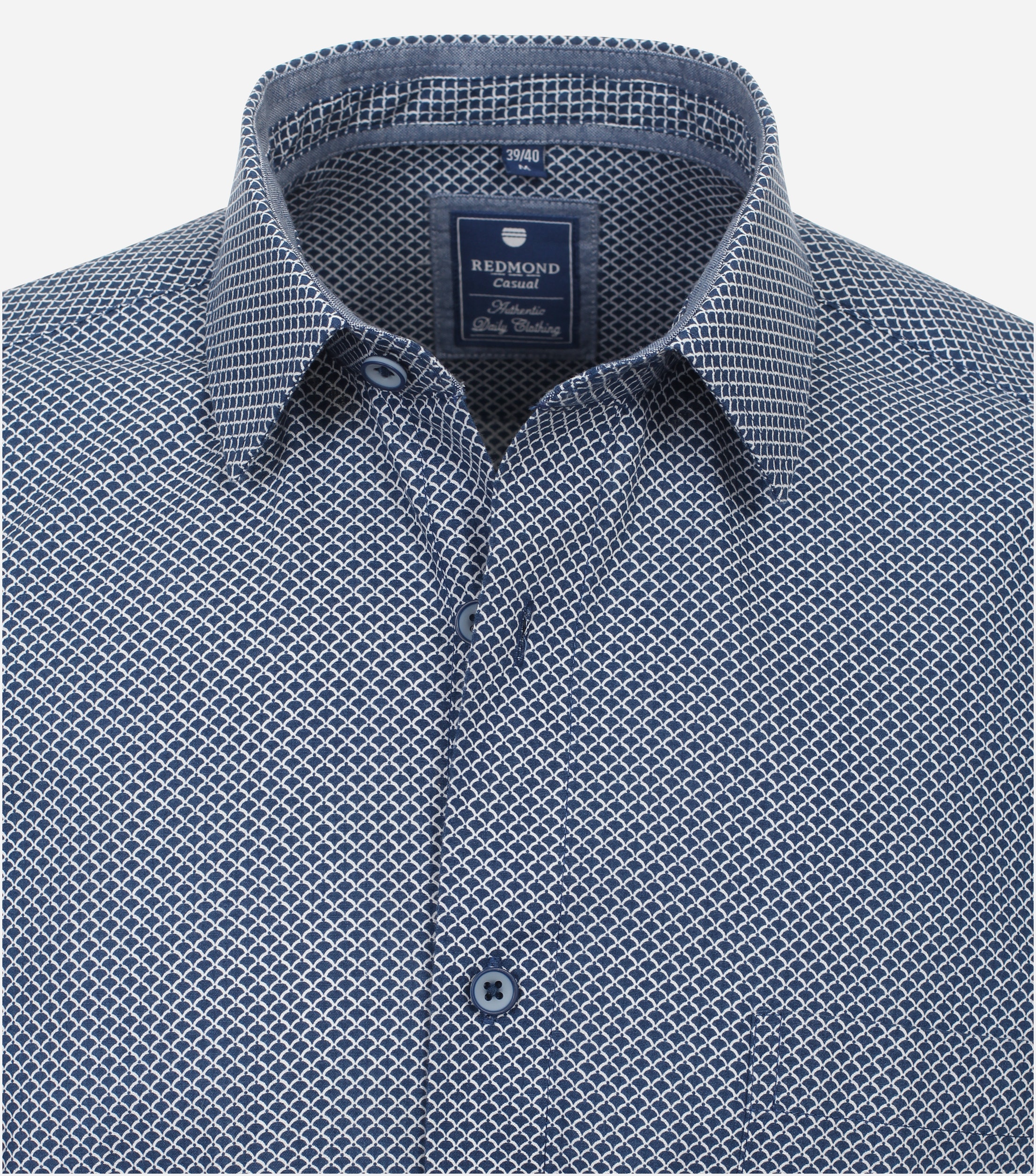 Redmond modern fit overhemd, korte mouw, popeline, blauw dessin