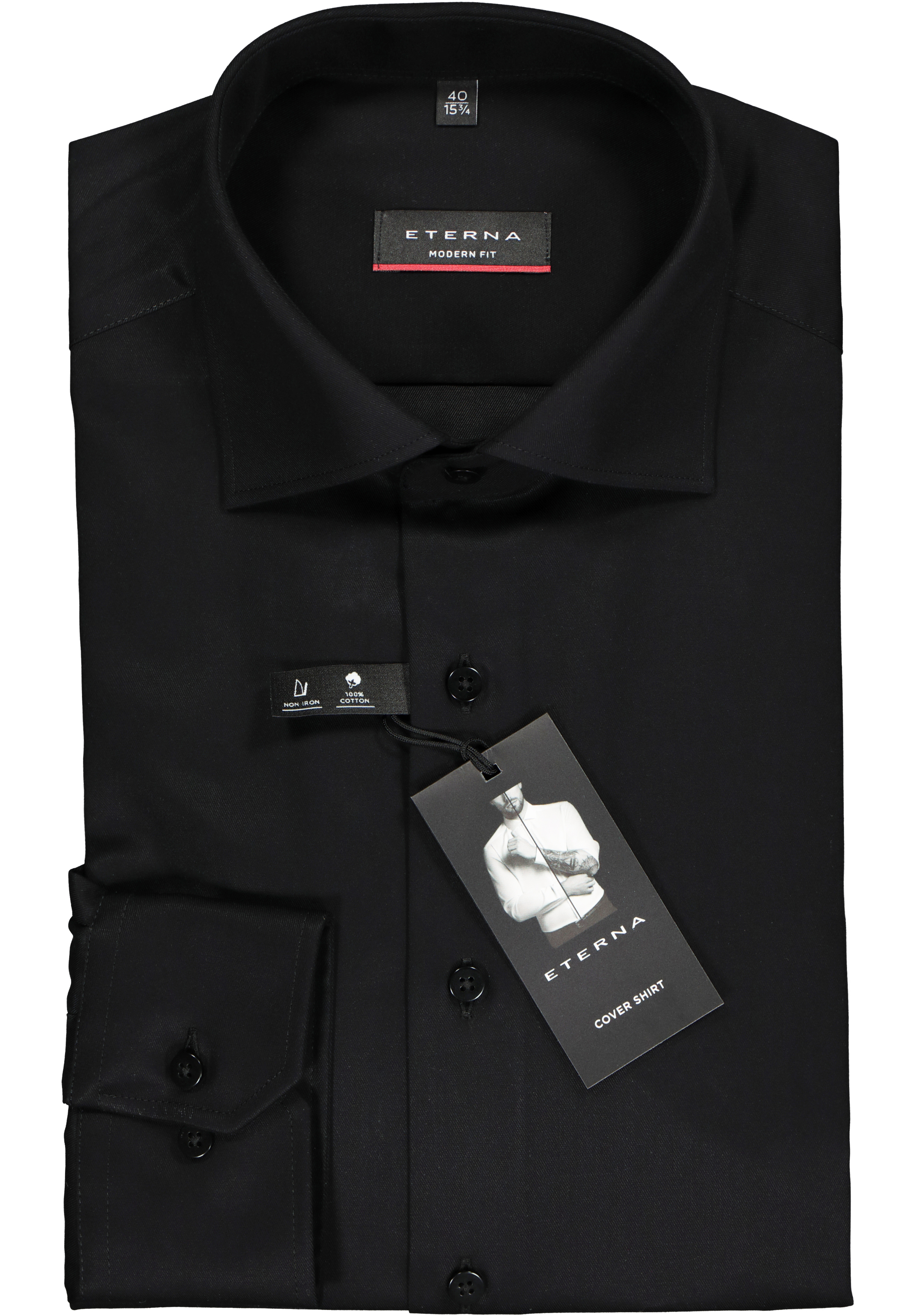 ETERNA modern fit overhemd, twill heren overhemd, zwart