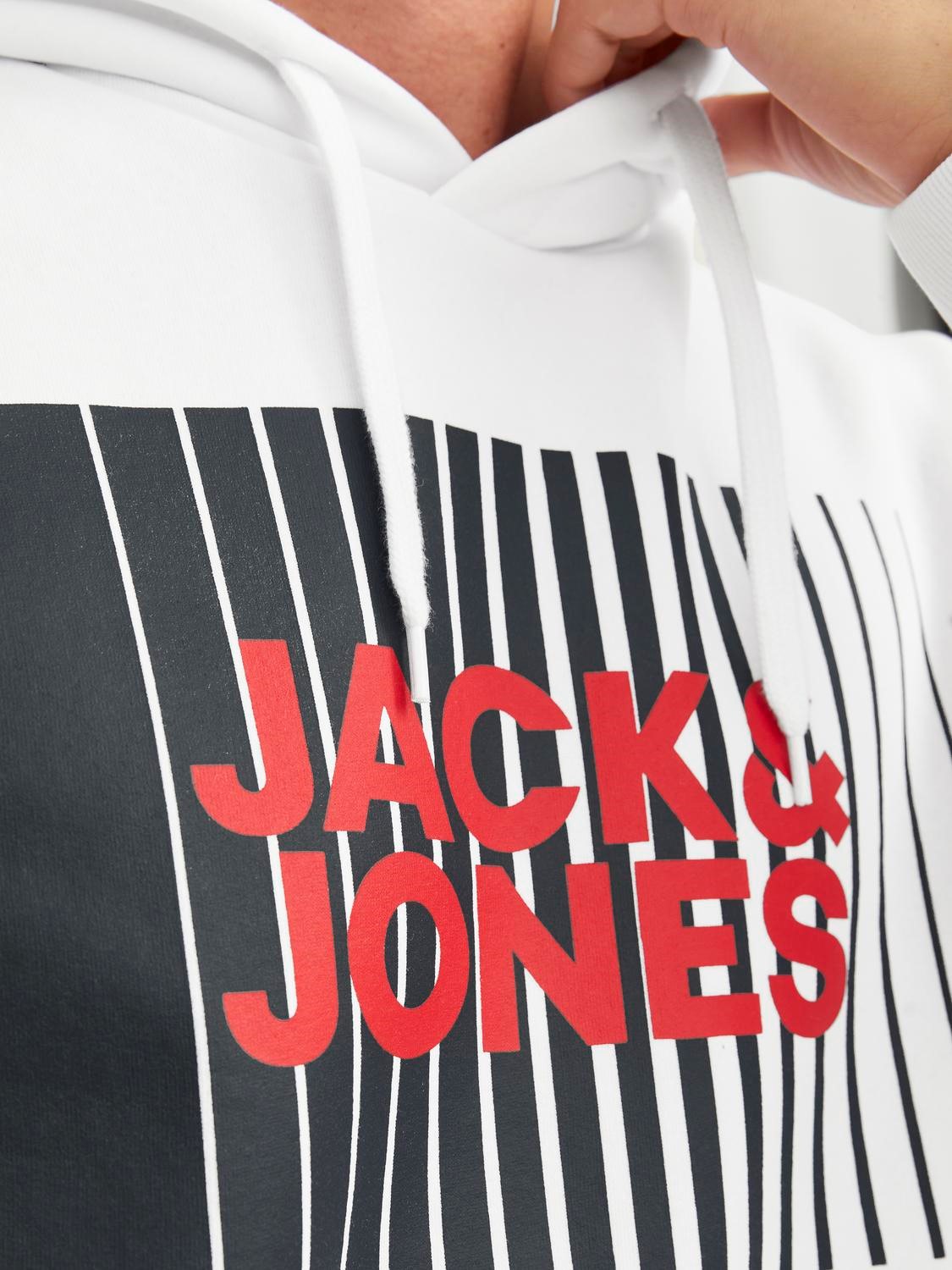 JACK & JONES Corp logo sweat hood play regular fit, heren hoodie katoenmengsel met capuchon, wit