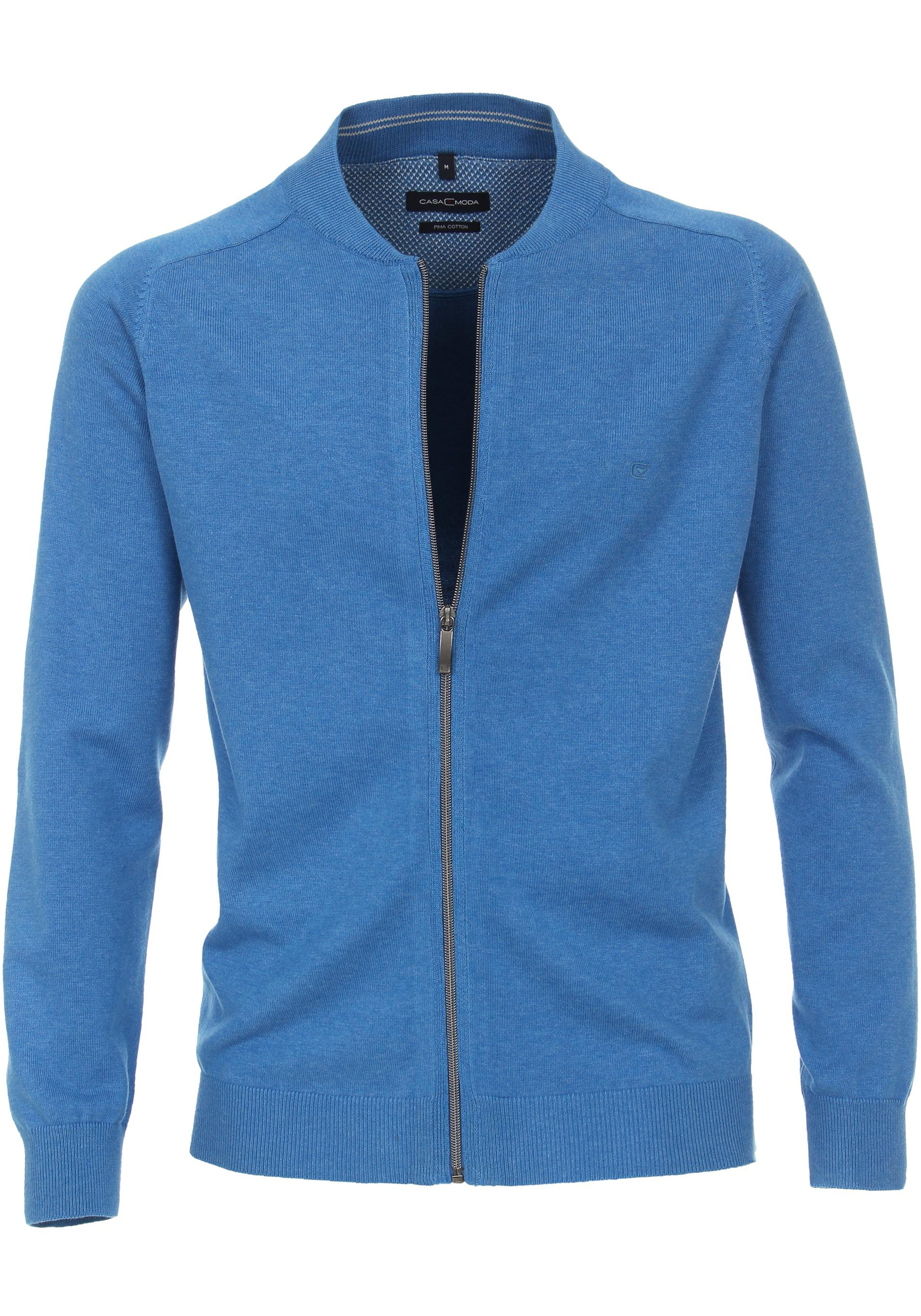 CASA MODA heren vest katoen, met rits, kobalt blauw