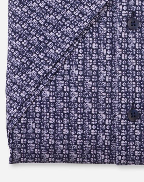 OLYMP Luxor 24/7 modern fit overhemd, korte mouw, popeline, marineblauw dessin