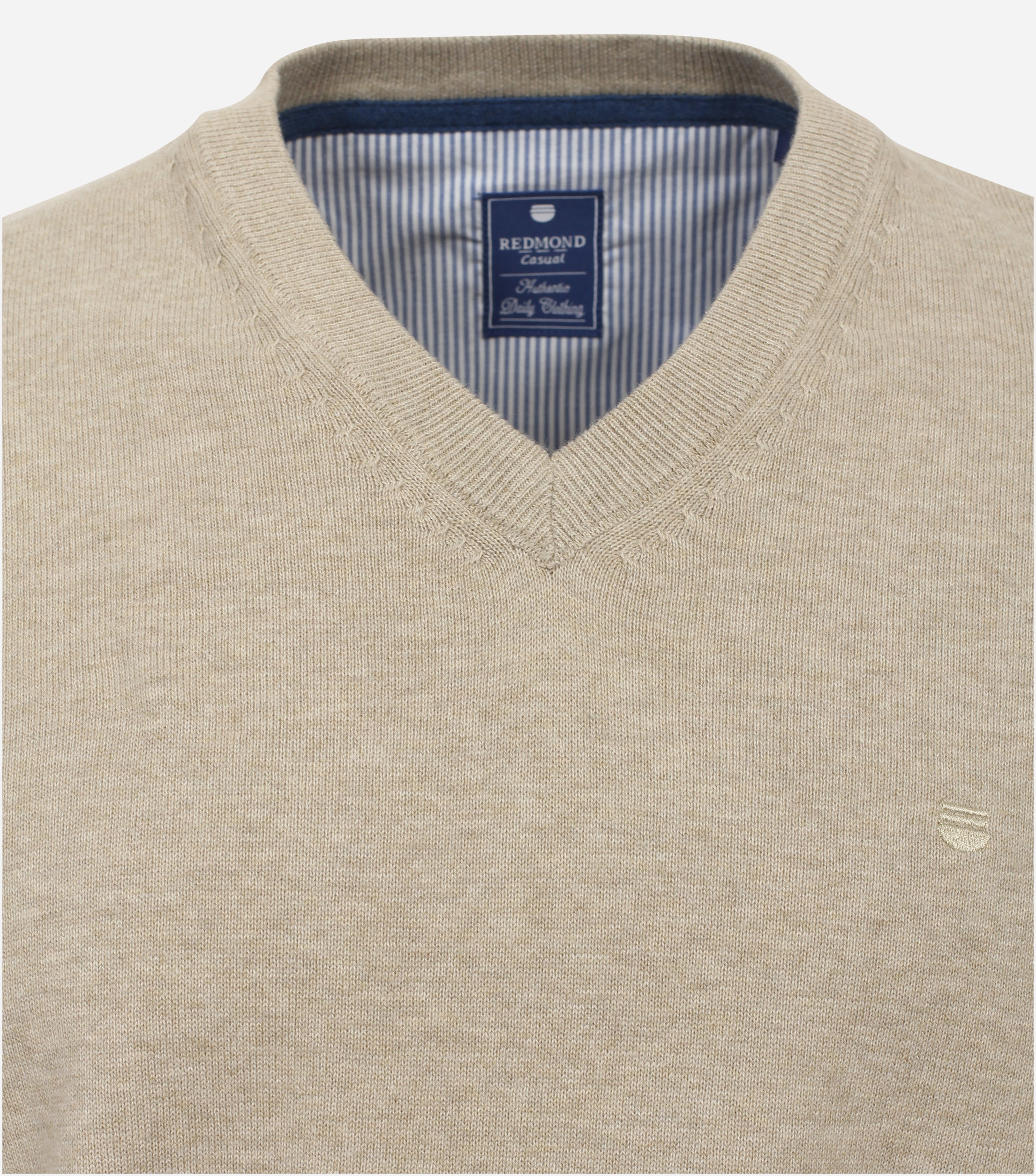Redmond heren trui katoen, V-hals, beige (middeldik)
