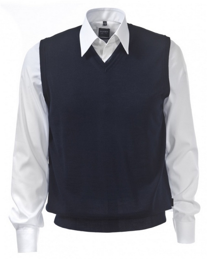OLYMP modern fit spencer wol, V-hals, marine blauw