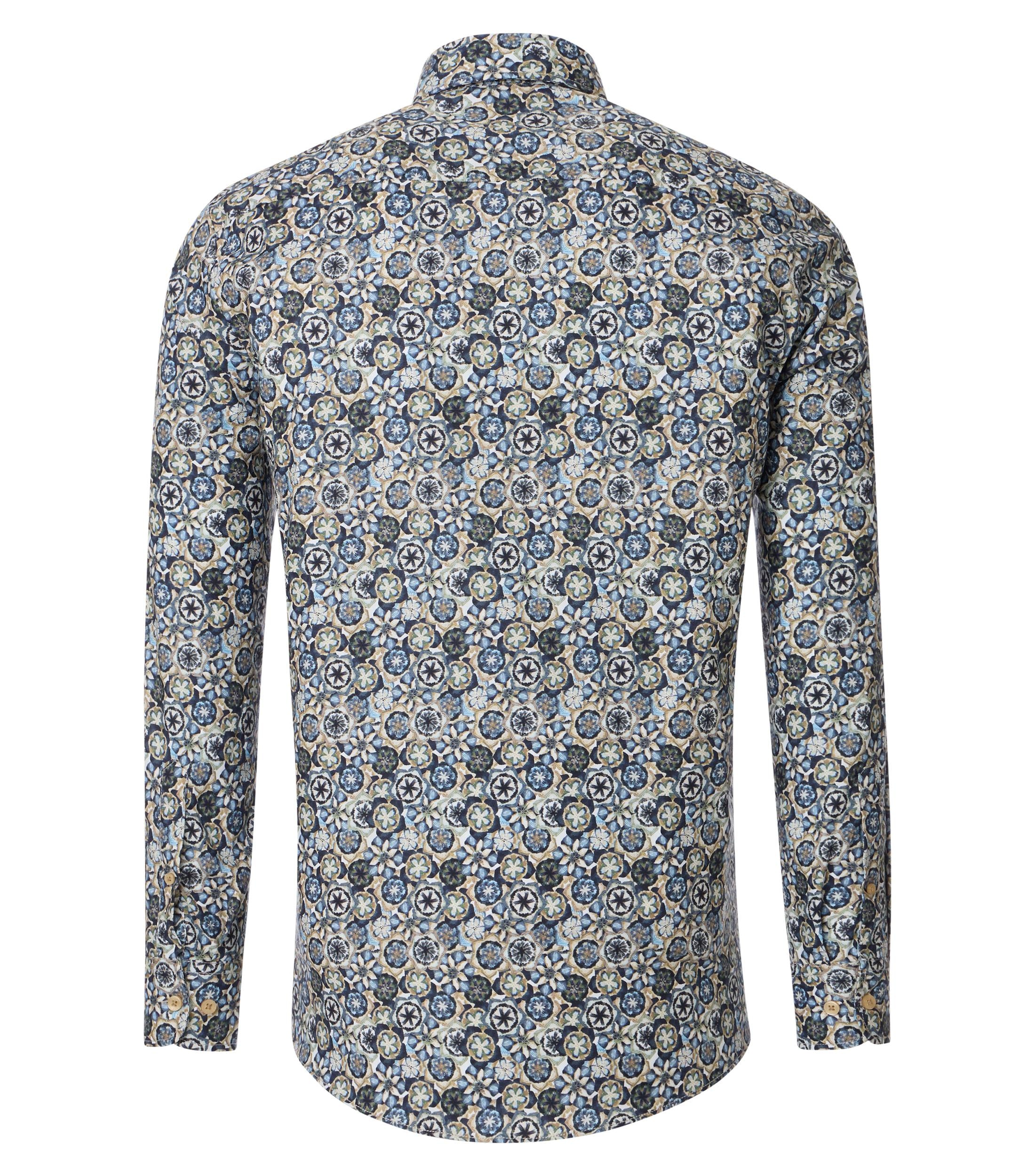 CASA MODA Sport comfort fit overhemd, twill, blauw met wit, groen en beige dessin