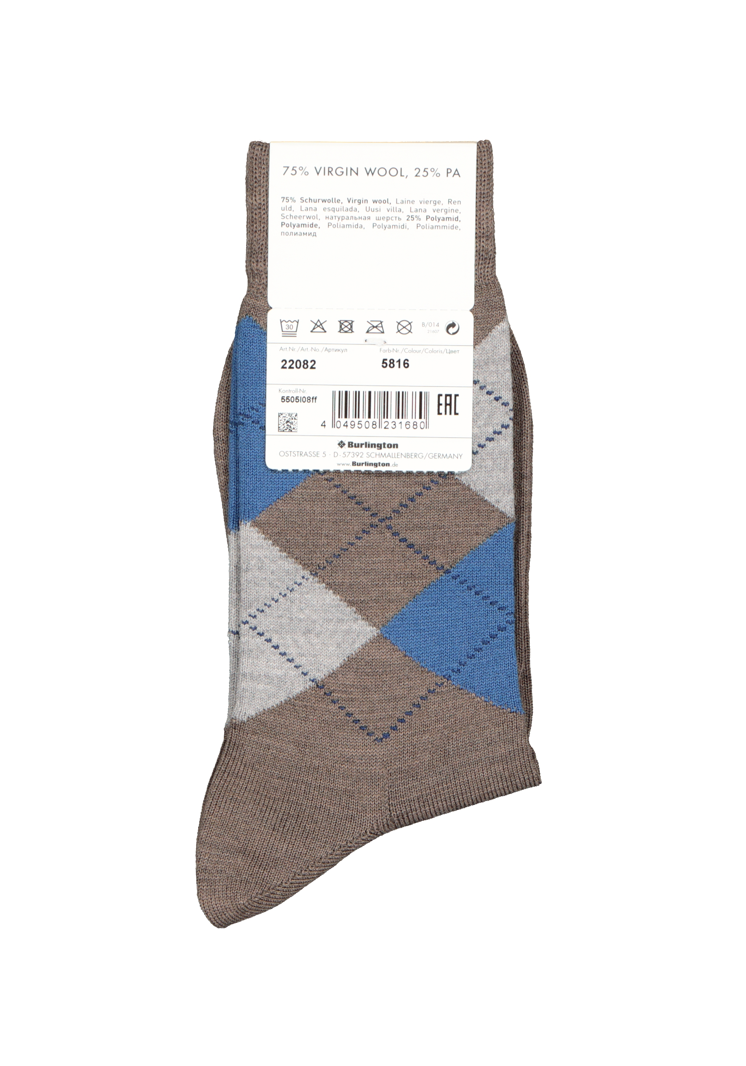 Burlington Marylebone damessokken, wol,  lichtbruin met blauw en grijs