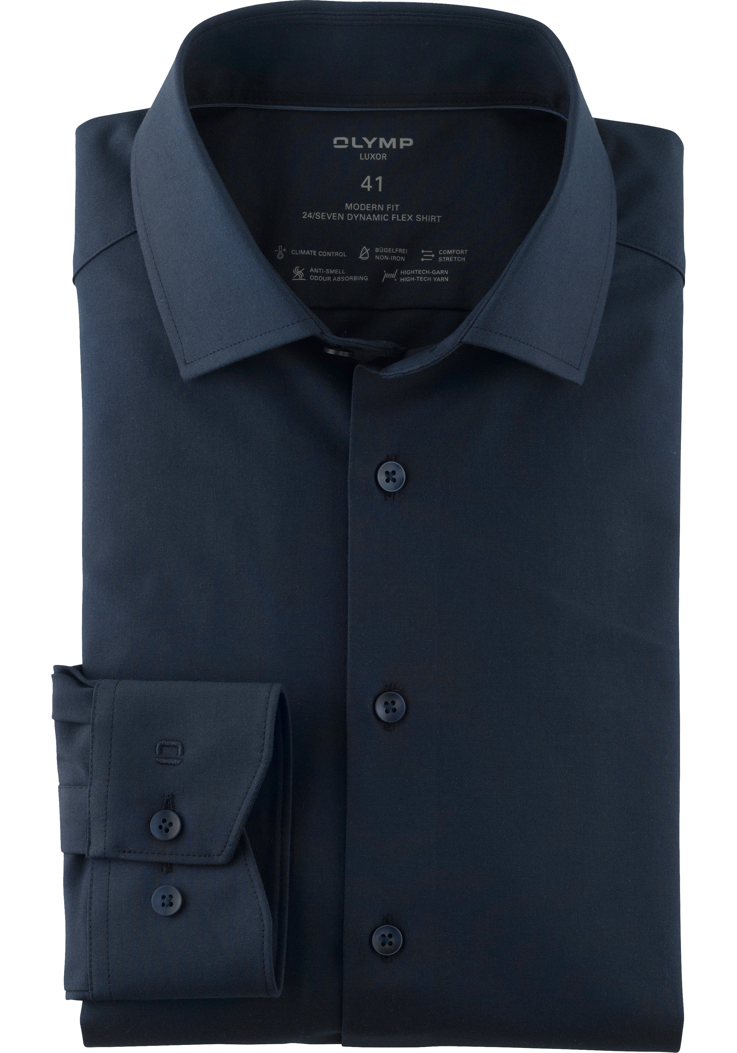 OLYMP Luxor 24/7 modern fit overhemd, popeline, marineblauw