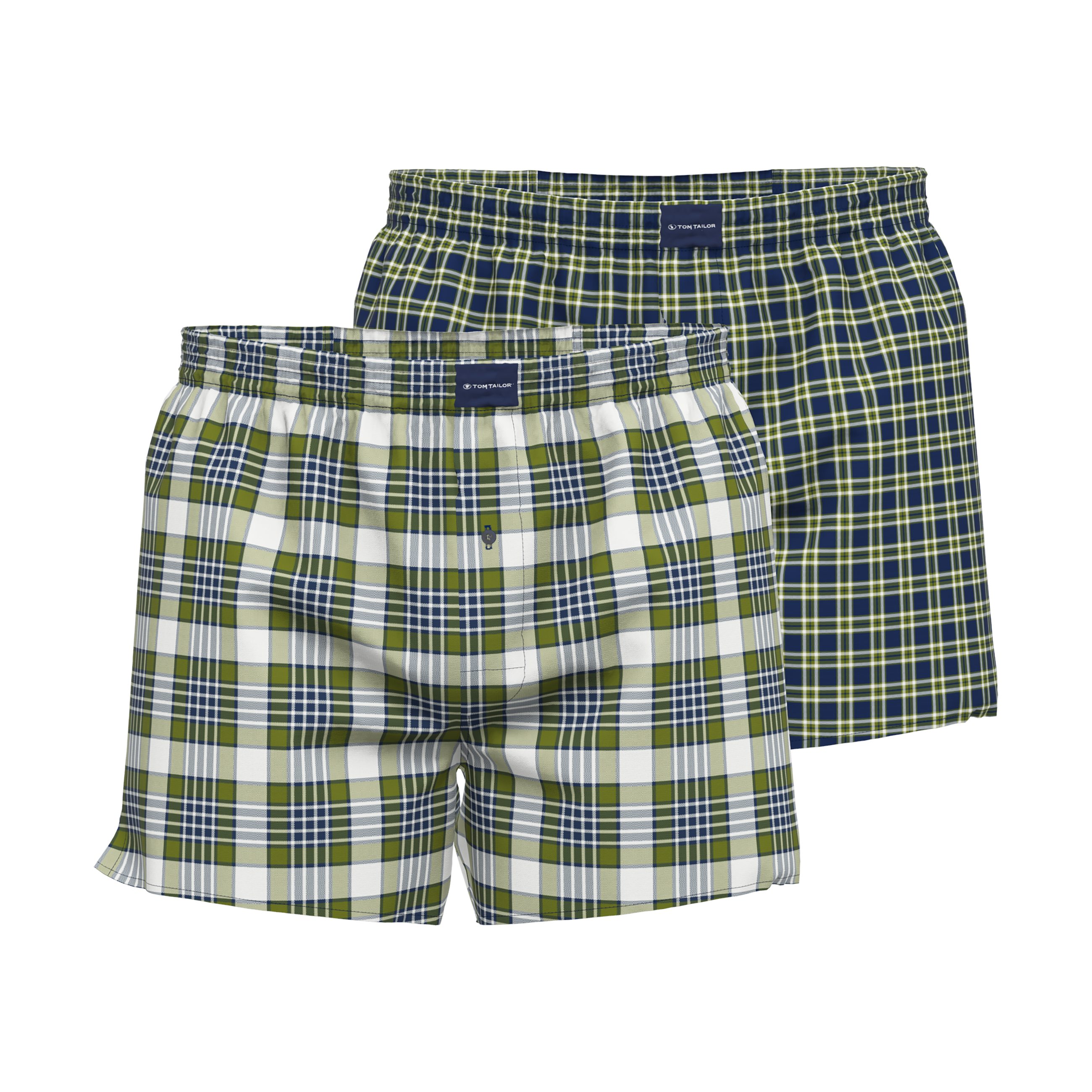 TOM TAILOR heren boxershorts geweven wijd model met gulp (2-pack), donkergroen geruit