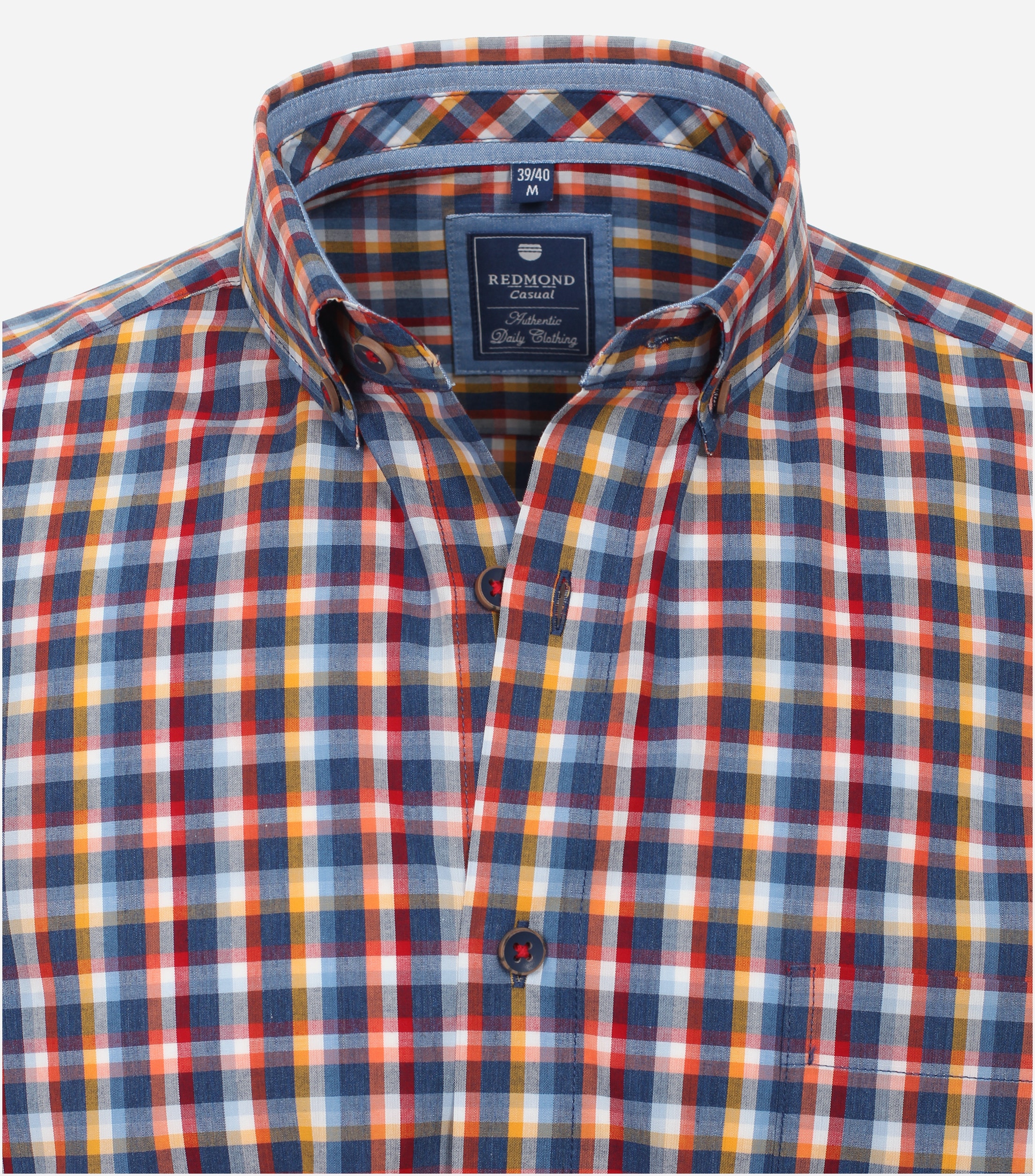 Redmond comfort fit overhemd, korte mouw, popeline, rood geruit