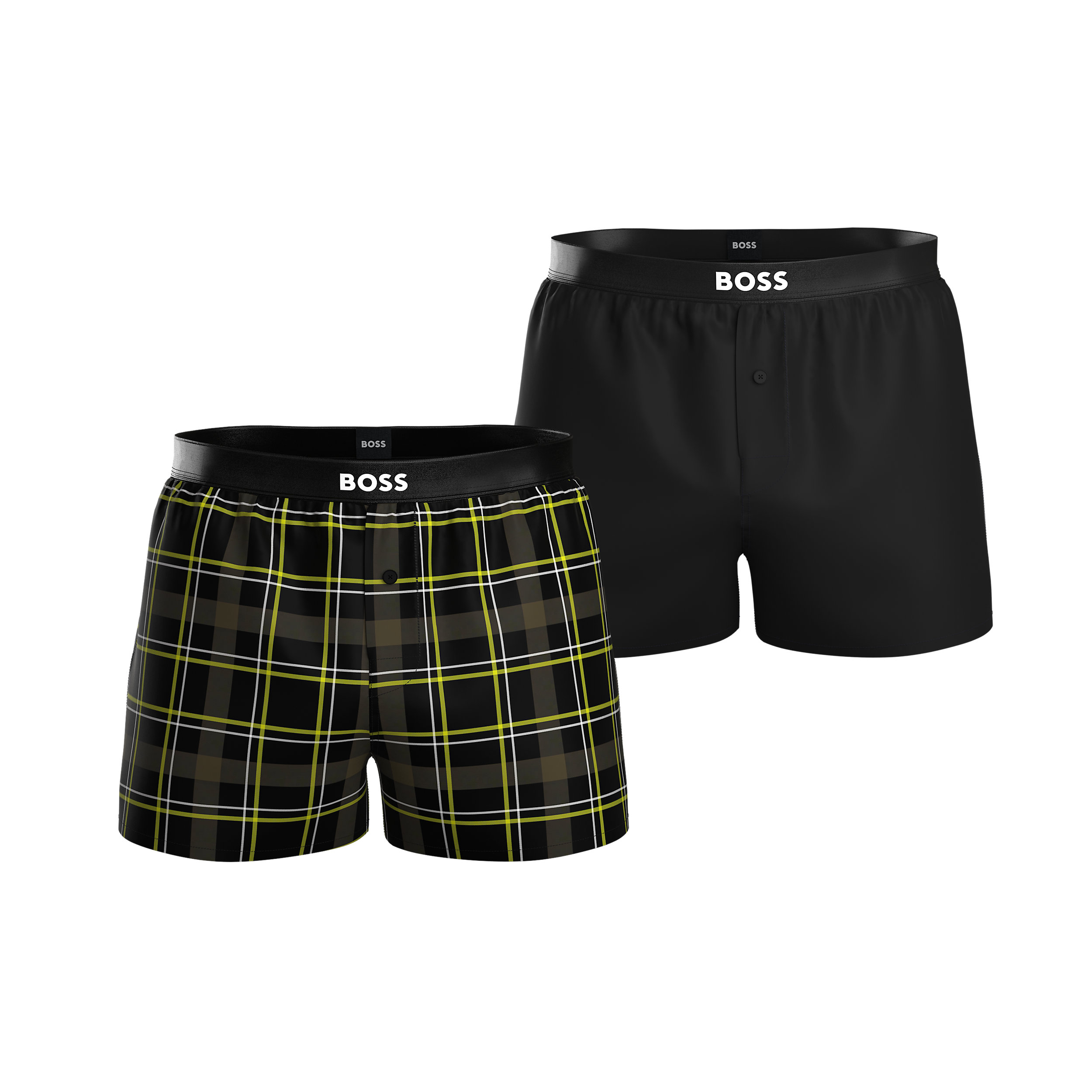 HUGO BOSS boxershorts woven (2-pack), heren boxers wijd model, zwart en geel geruit