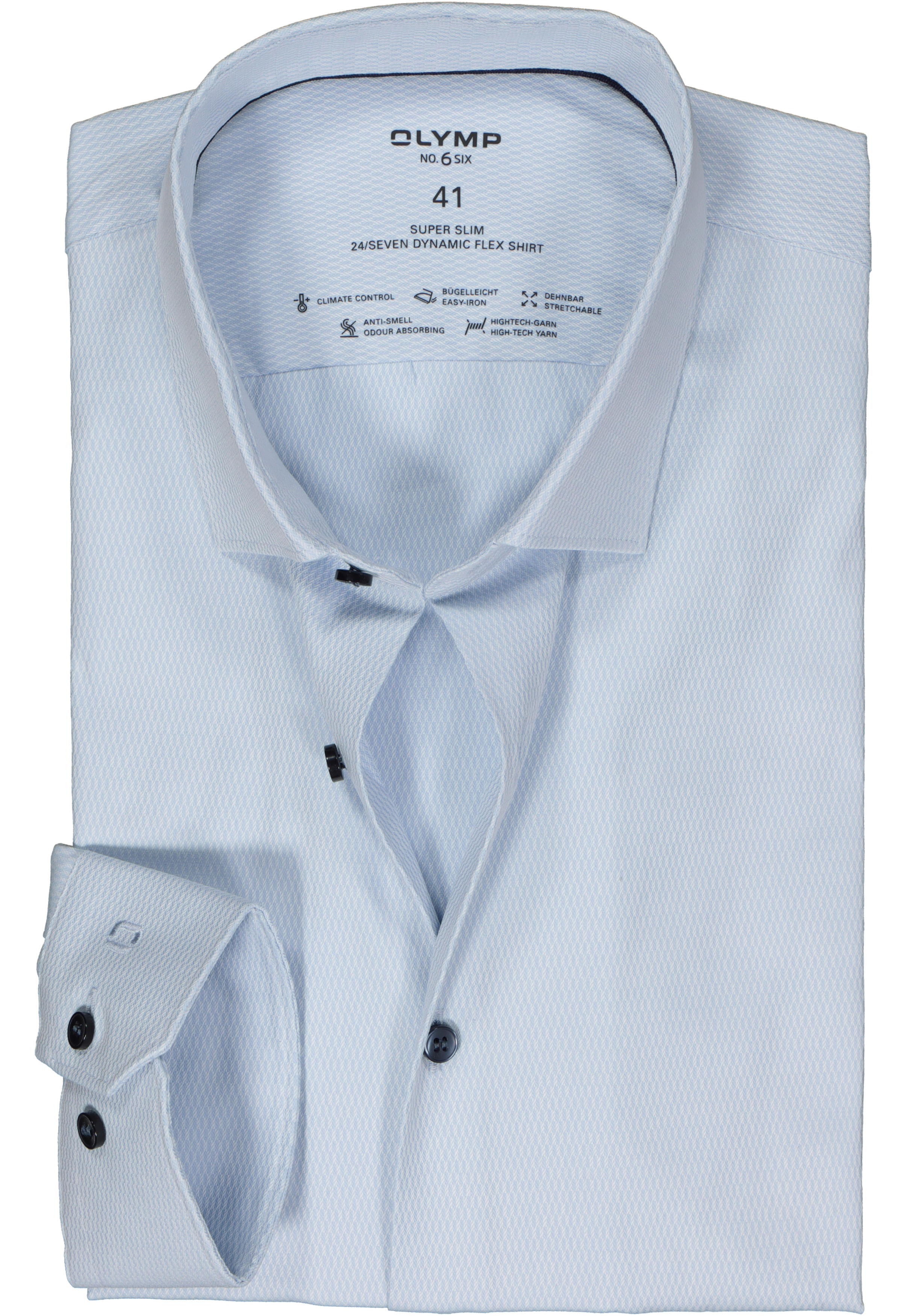 OLYMP 24/7 No. 6 Six super slim fit overhemd, structuur, lichtblauw