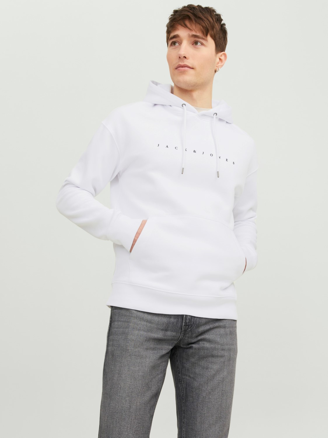 JACK & JONES Star jj sweat hood regular fit, heren hoodie katoenmengsel met capuchon, wit