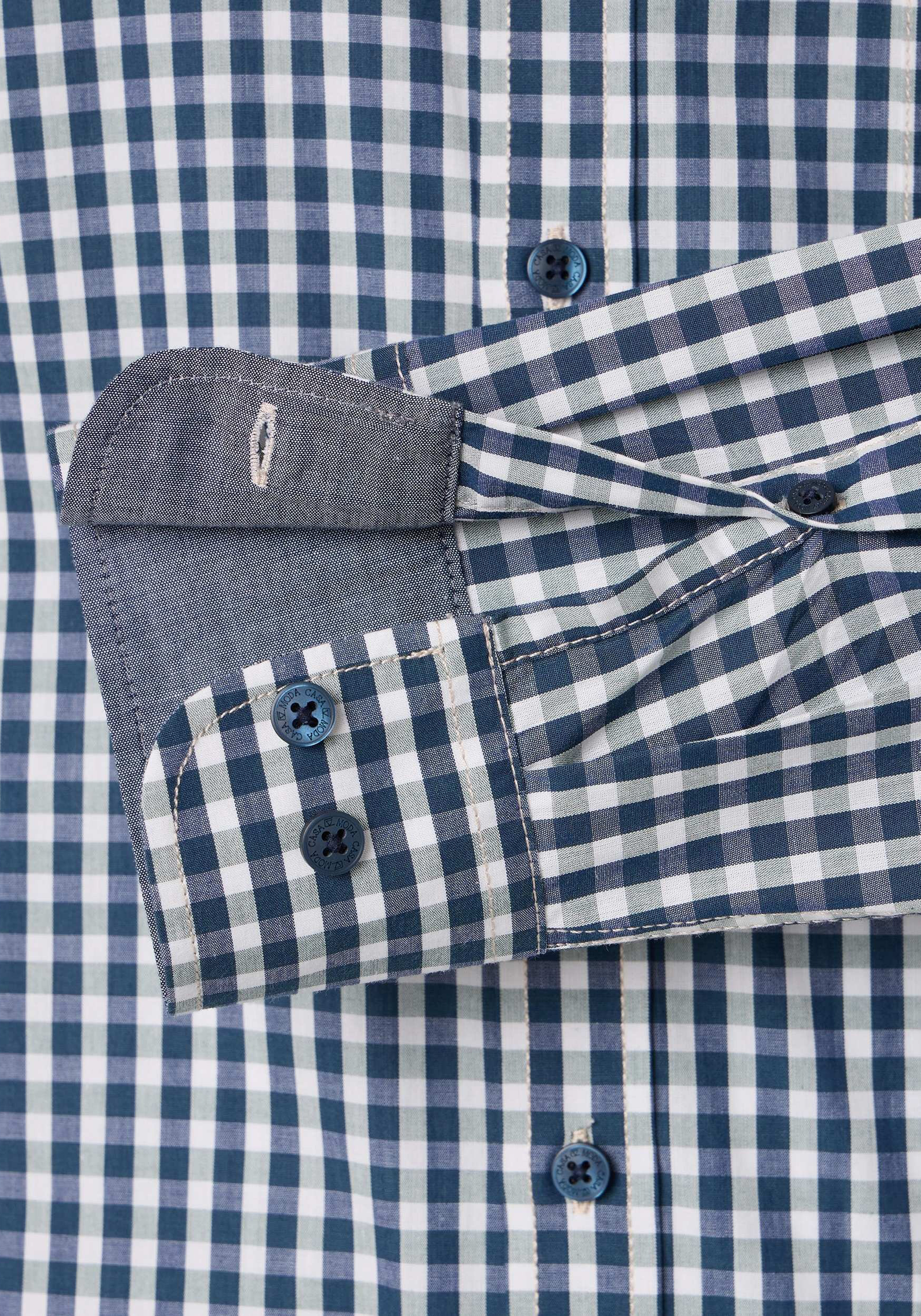 CASA MODA Sport casual fit overhemd, structuur, donkerblauw met wit en groen geruit