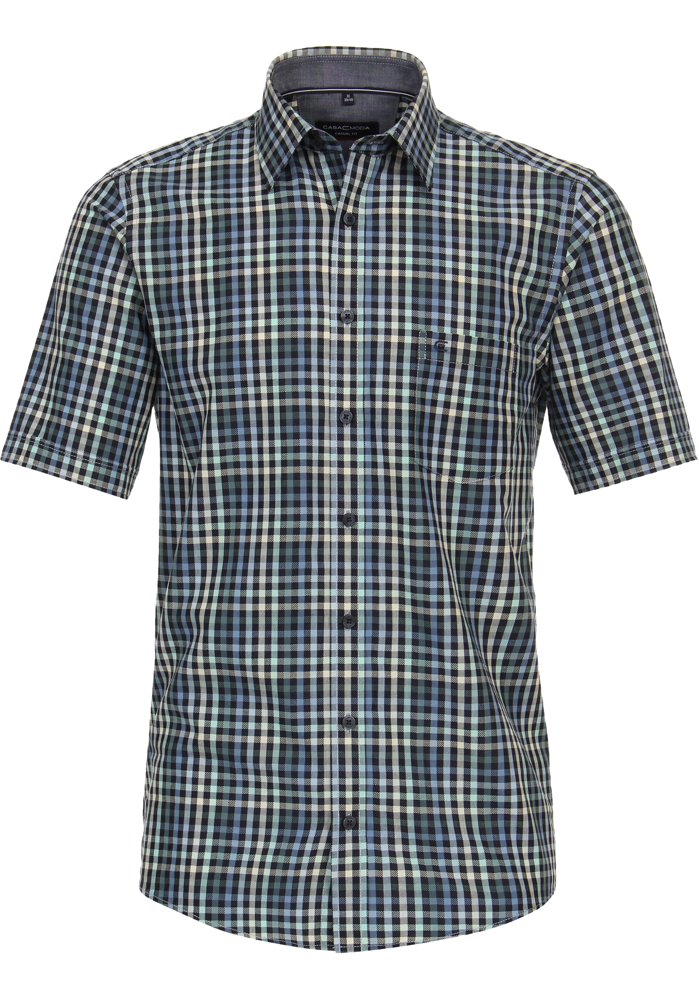 CASA MODA Sport casual fit overhemd, korte mouw, dobby, blauw geruit