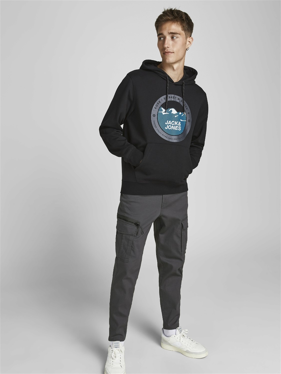 JACK & JONES Ace Dex Tapered loose fit, heren cargo broek, donkergrijs