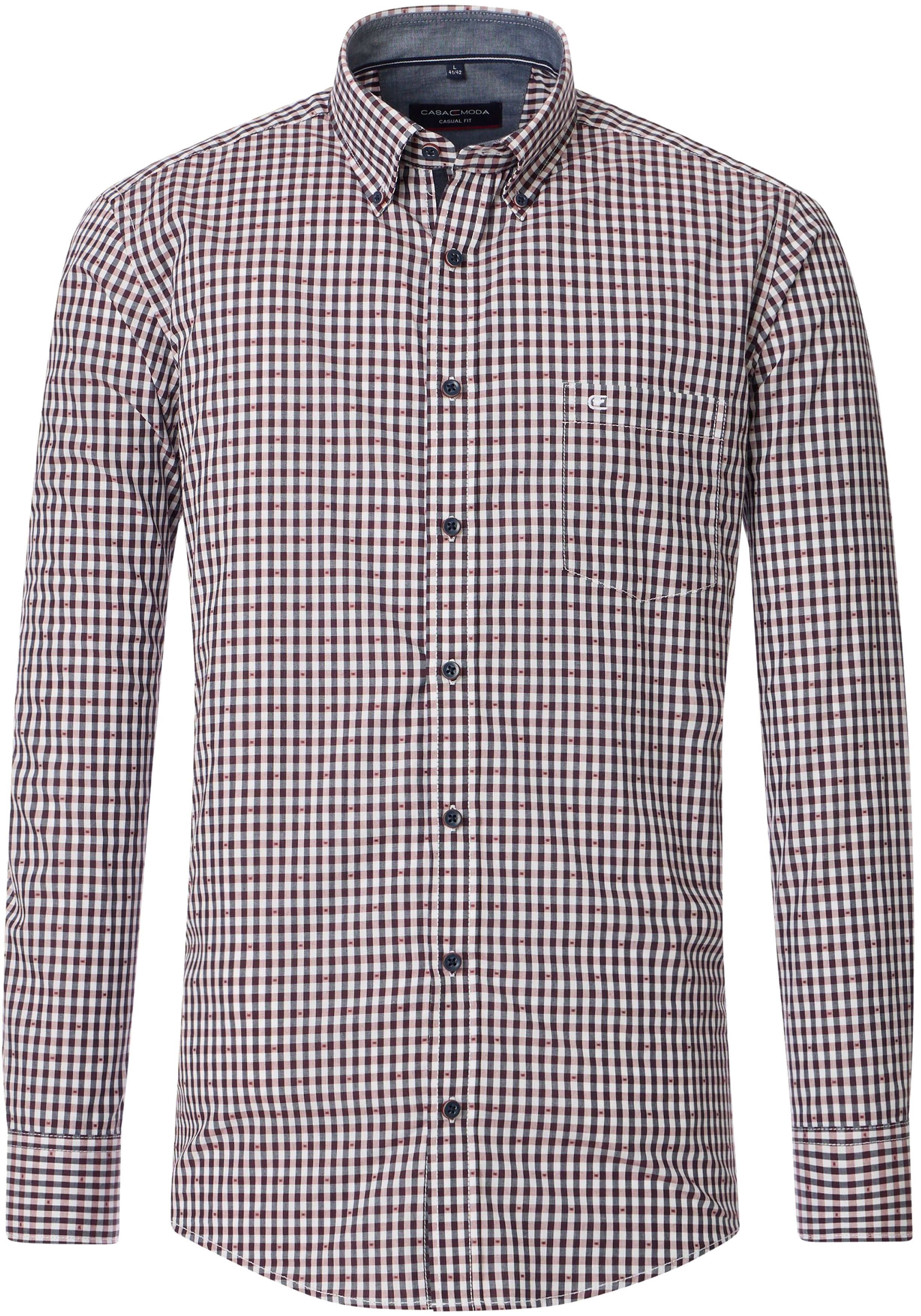 CASA MODA Sport casual fit overhemd, dobby, blauw met wit en rood geruit