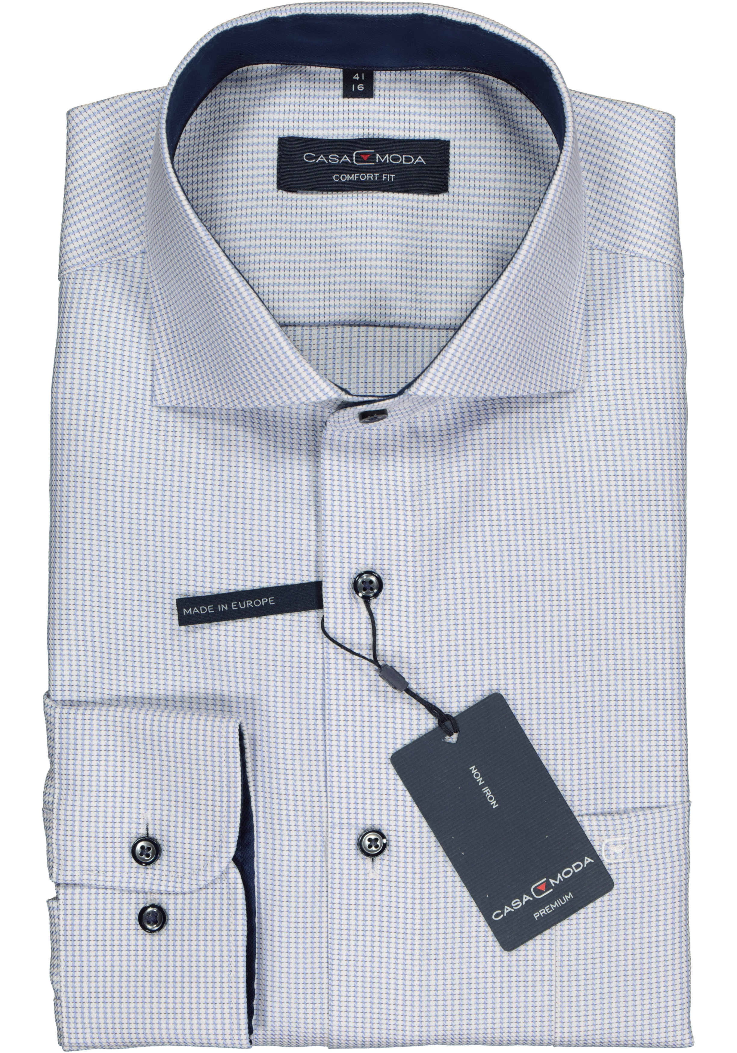 CASA MODA comfort fit overhemd, blauw met wit mini dessin structuur (contrast)