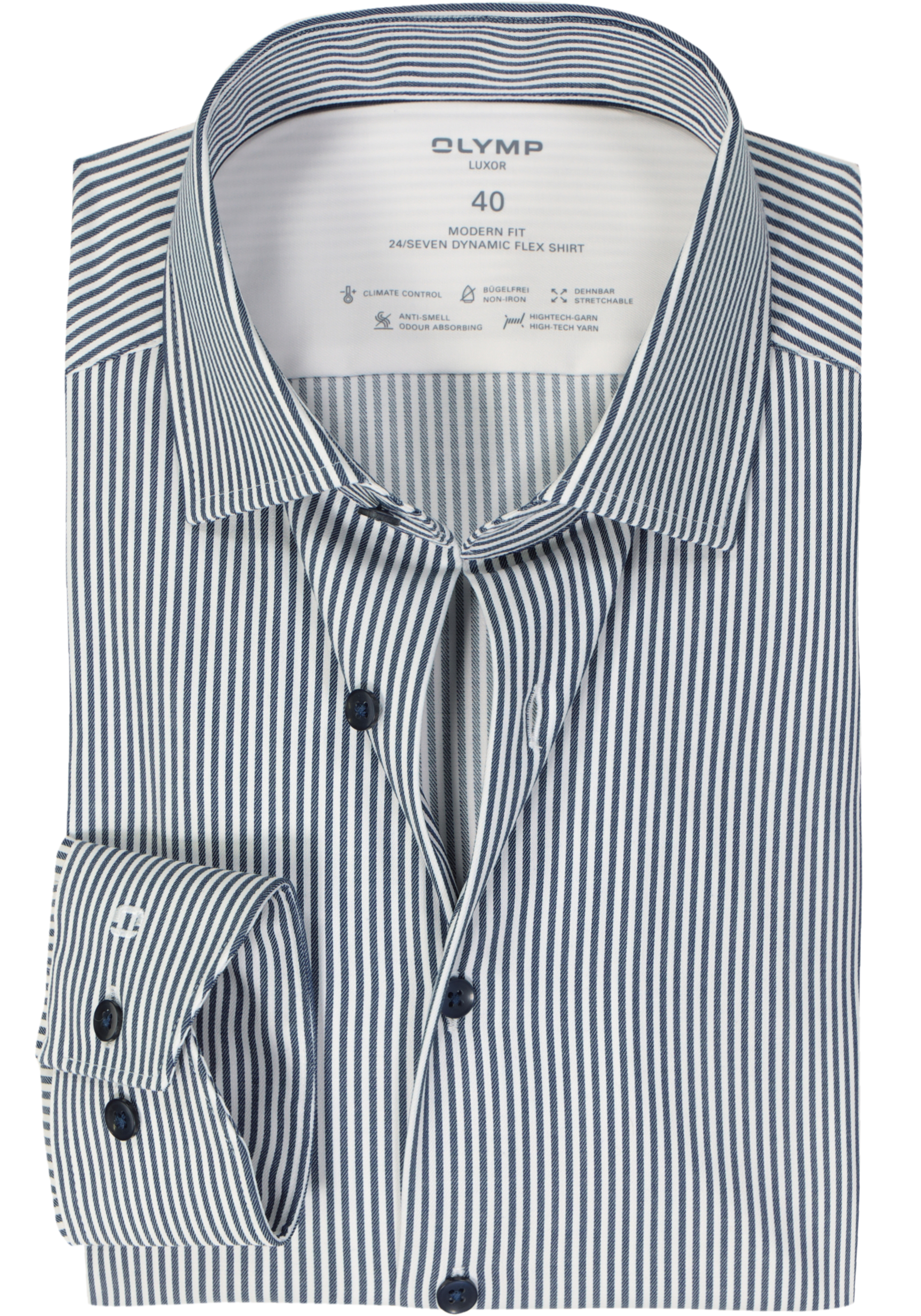 OLYMP Luxor modern fit overhemd 24/7, marine blauw tricot