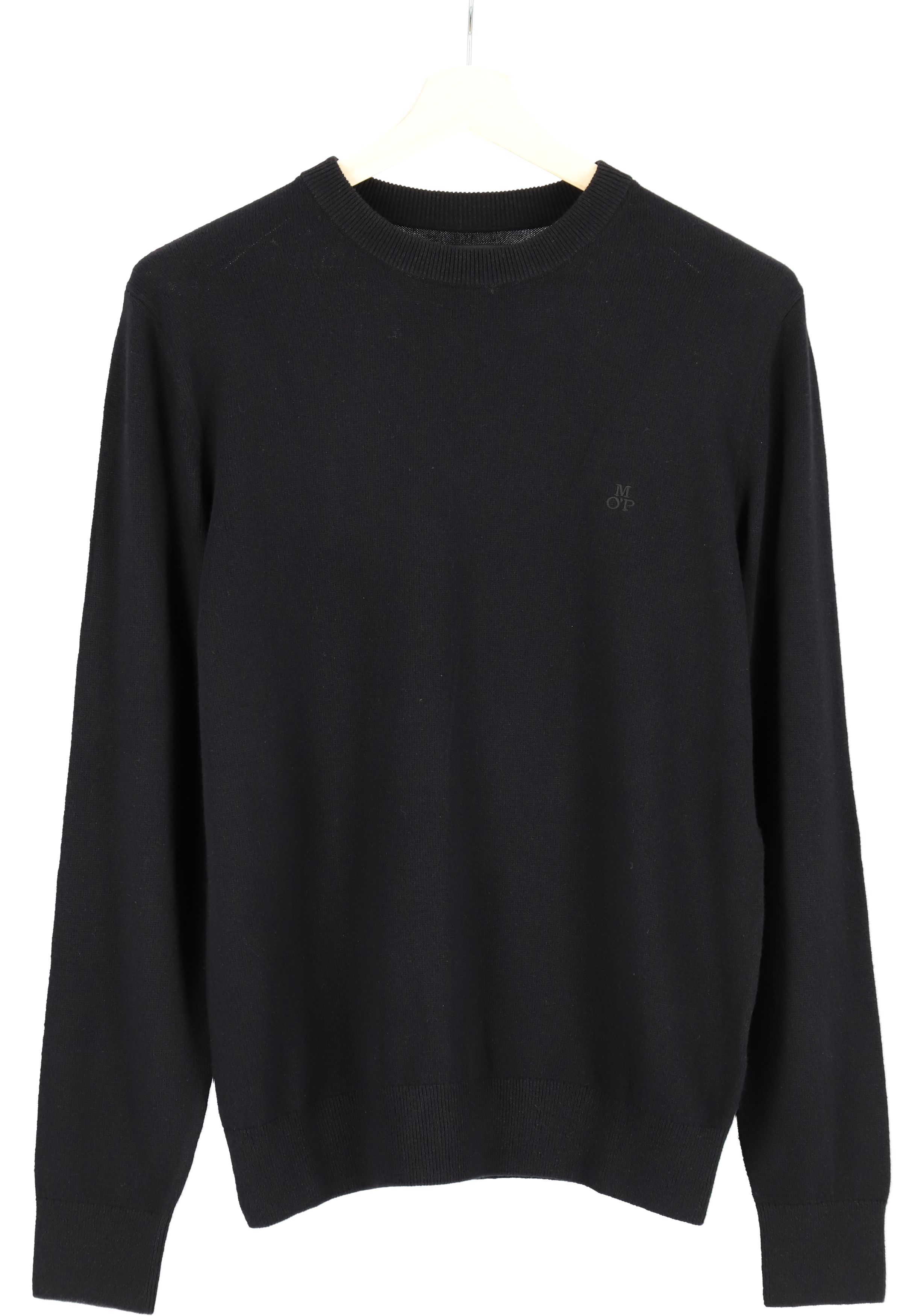 Marc O'Polo regular fit pullover, heren trui wol- met katoenmengsel met O-hals, zwart (middeldik)
