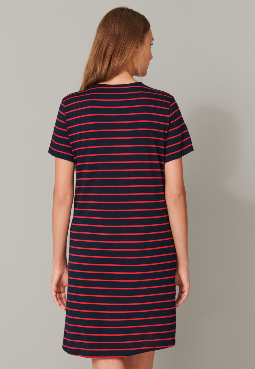 SCHIESSER selected! premium nachthemd, dames zwart-rood gestreept nachthemd met korte mouwen