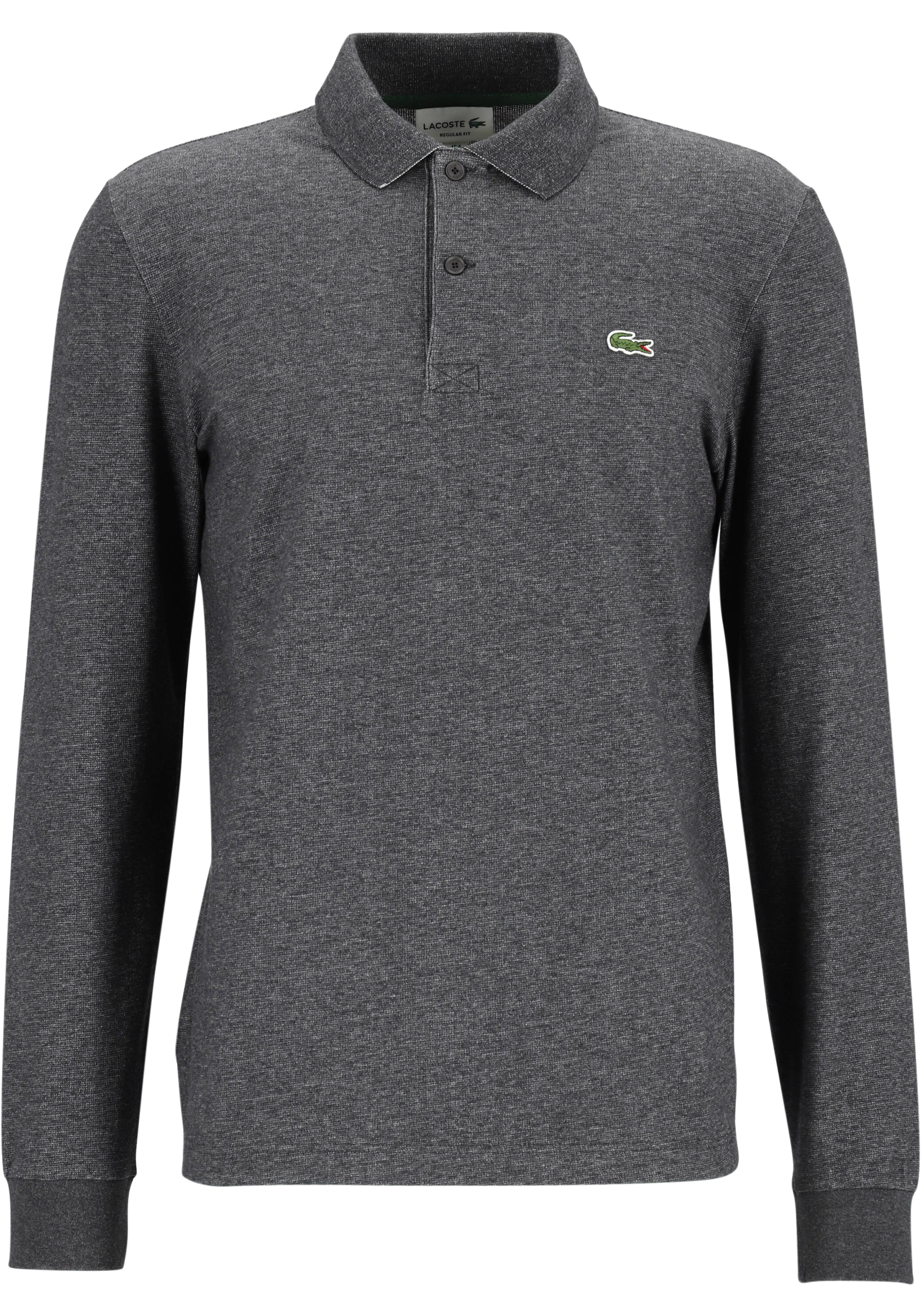 Lacoste Sport Polo Regular Fit stretch, heren poloshirt lange mouwen, antraciet grijs