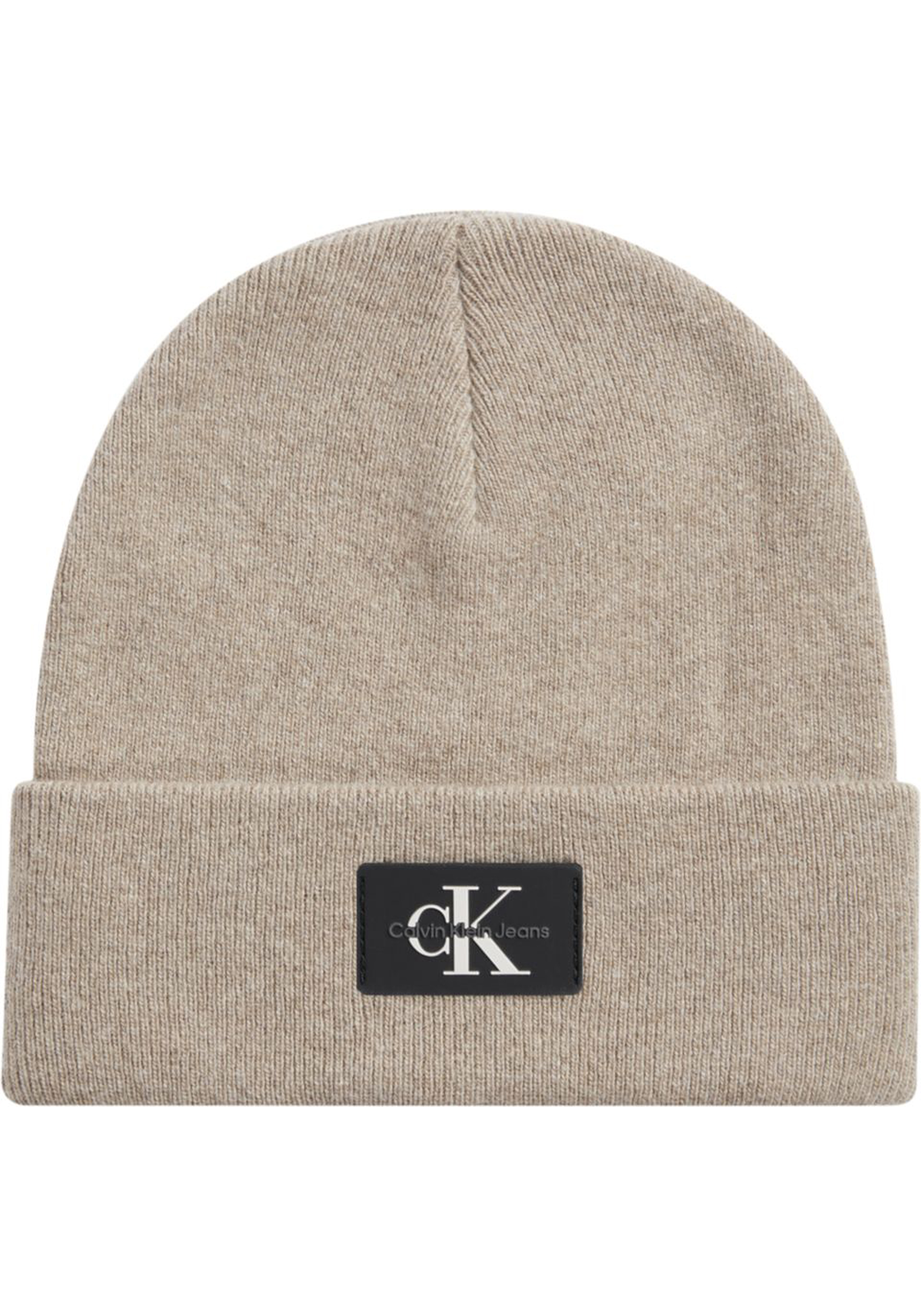 Calvin Klein muts, monologo patch non-rib beanie, beige