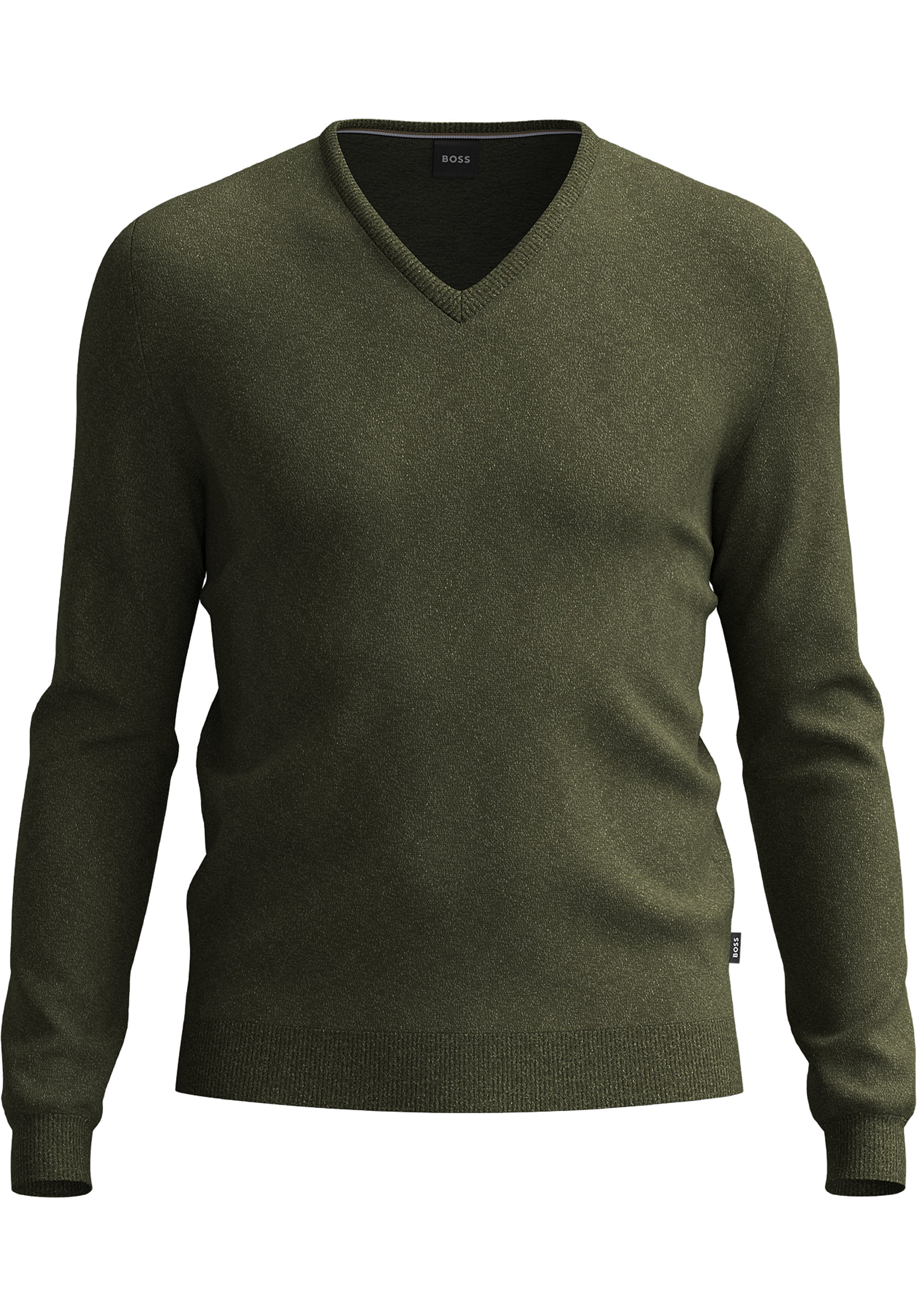BOSS Melba slim fit trui wol, heren pullover met V-hals, groen