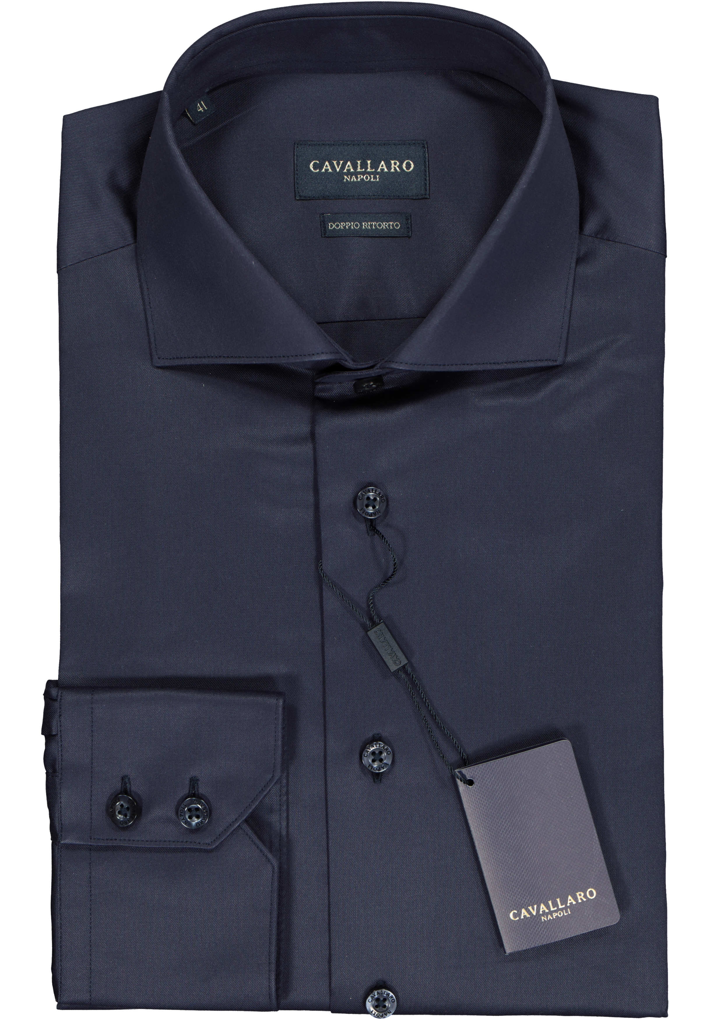 Cavallaro Napoli slim fit overhemd, twill, donkerblauw