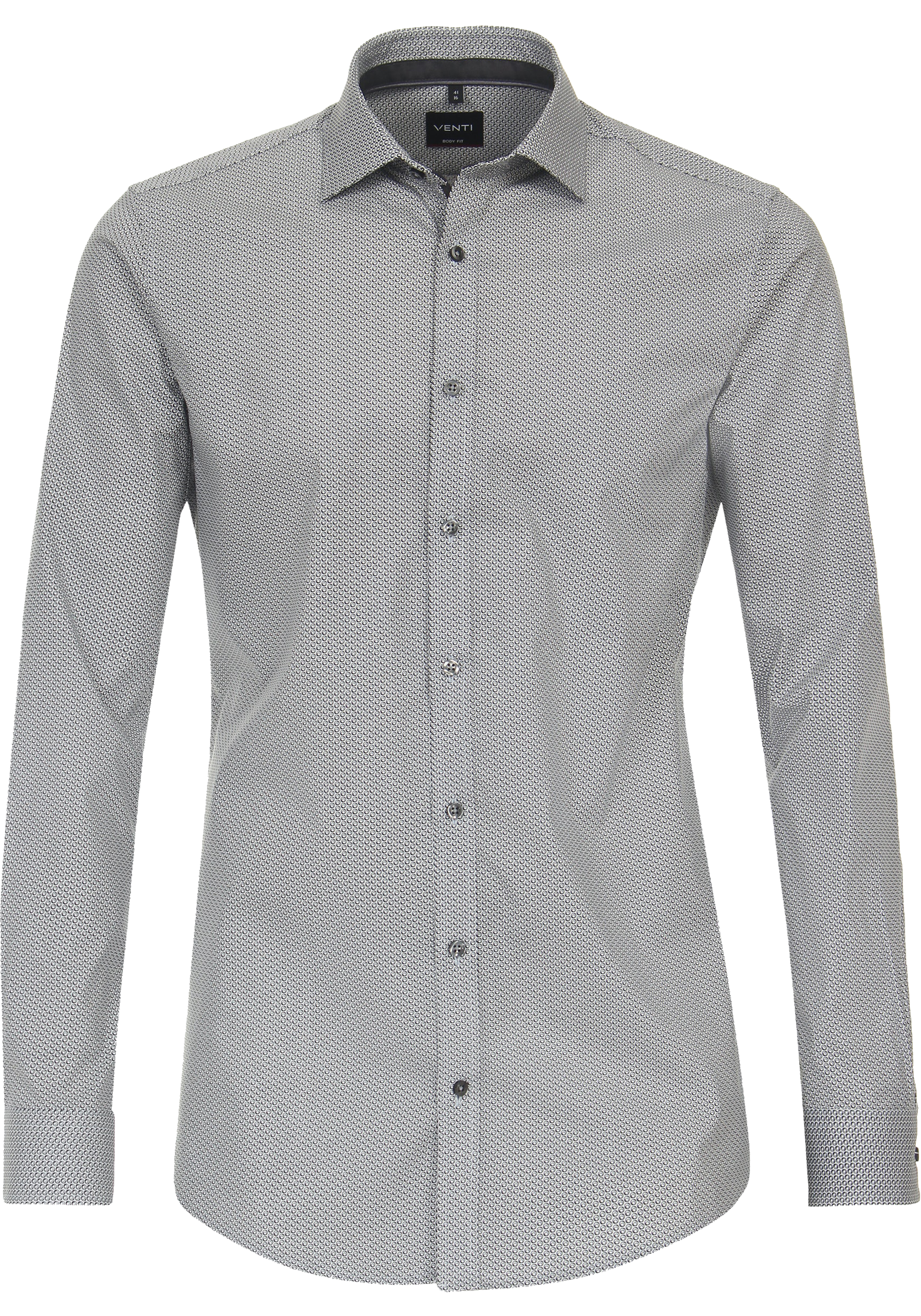 VENTI body fit overhemd, popeline, zwart met wit dessin