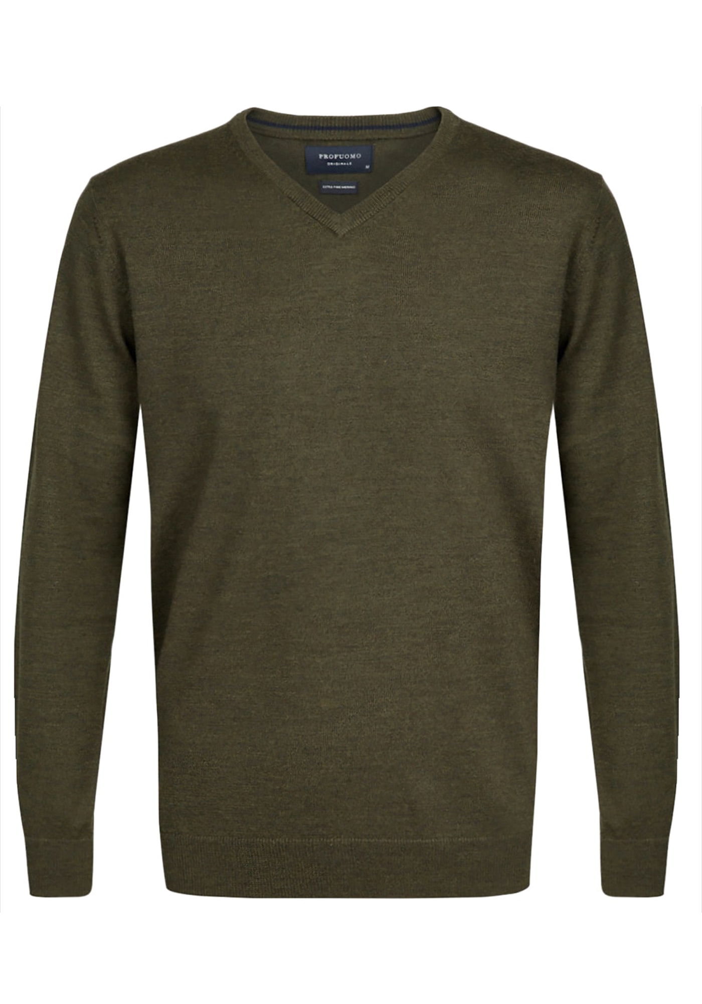 Profuomo slim fit trui wol, heren pullover V-hals, army groen