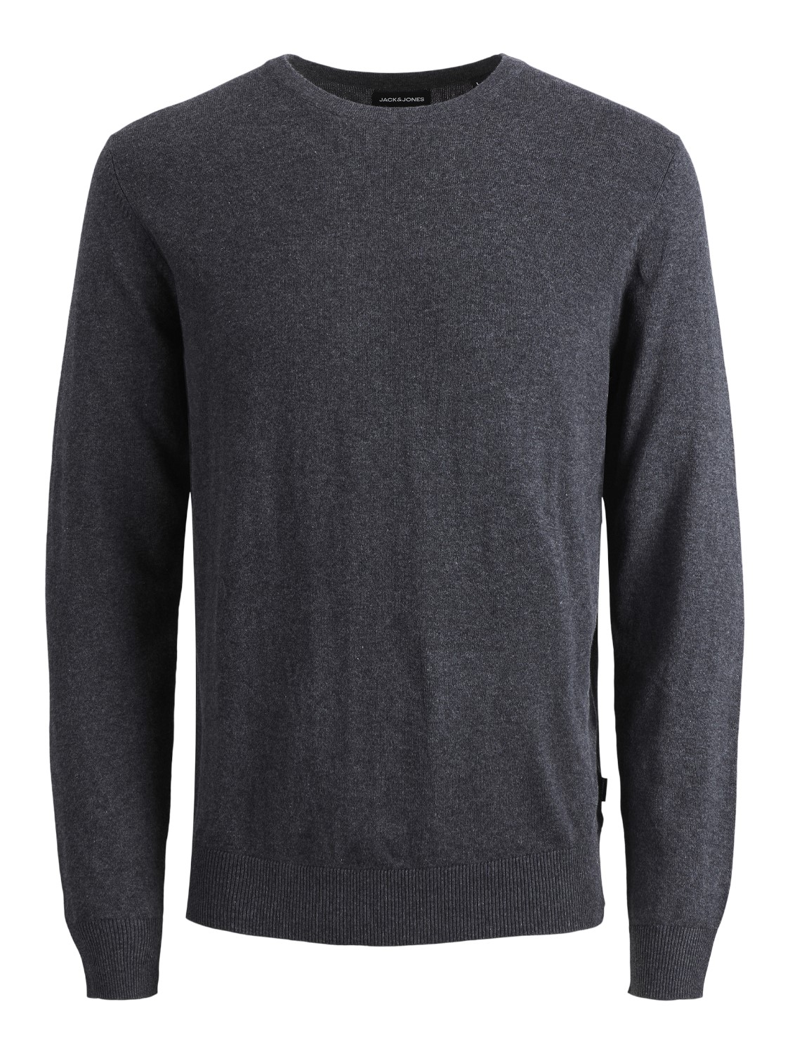 JACK & JONES Emil knit crew neck slim fit, heren pullover viscosemengsel met O-hals, donkergrijs melange
