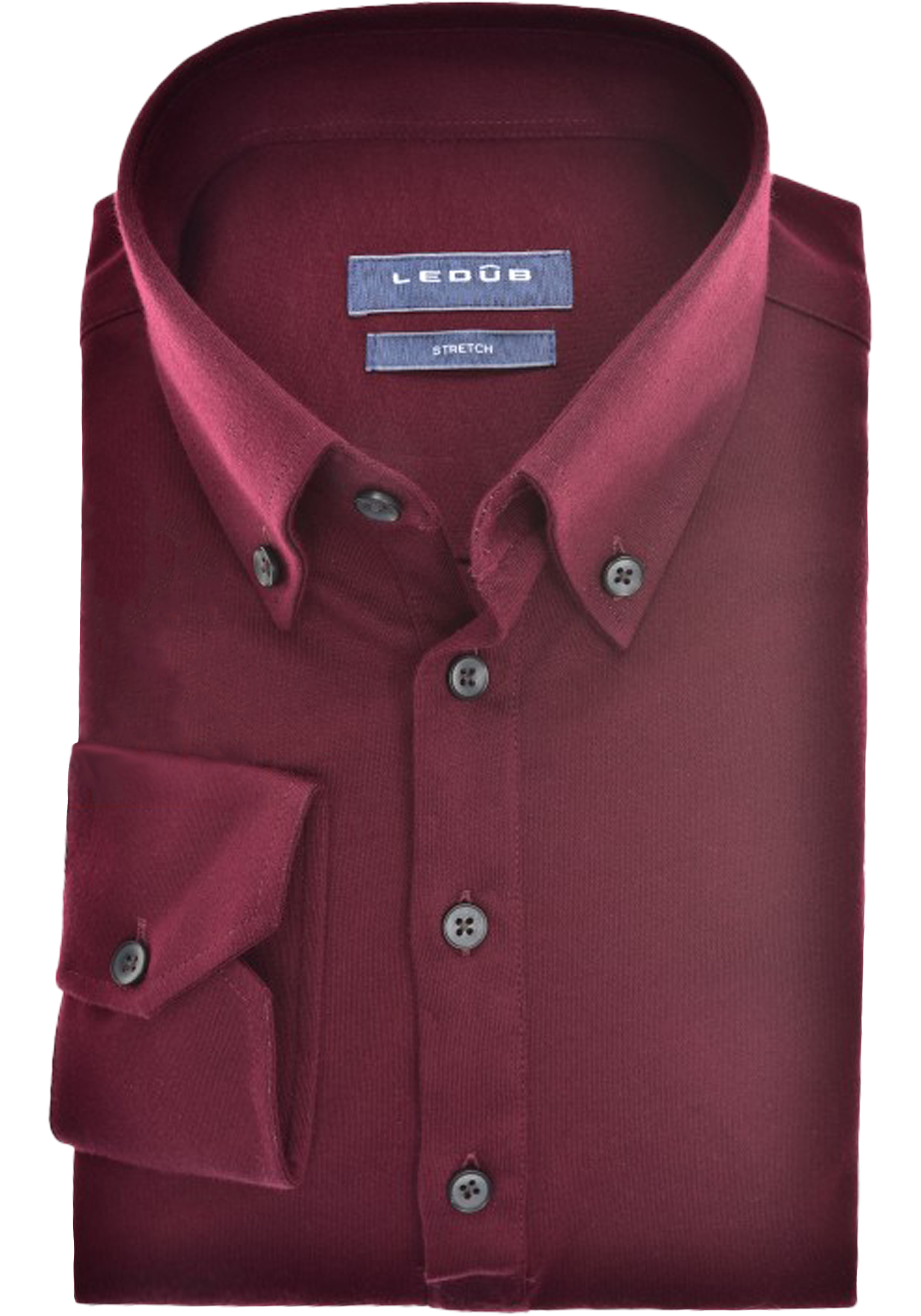 Ledub slim fit overhemd, tricot weving, donkerrood