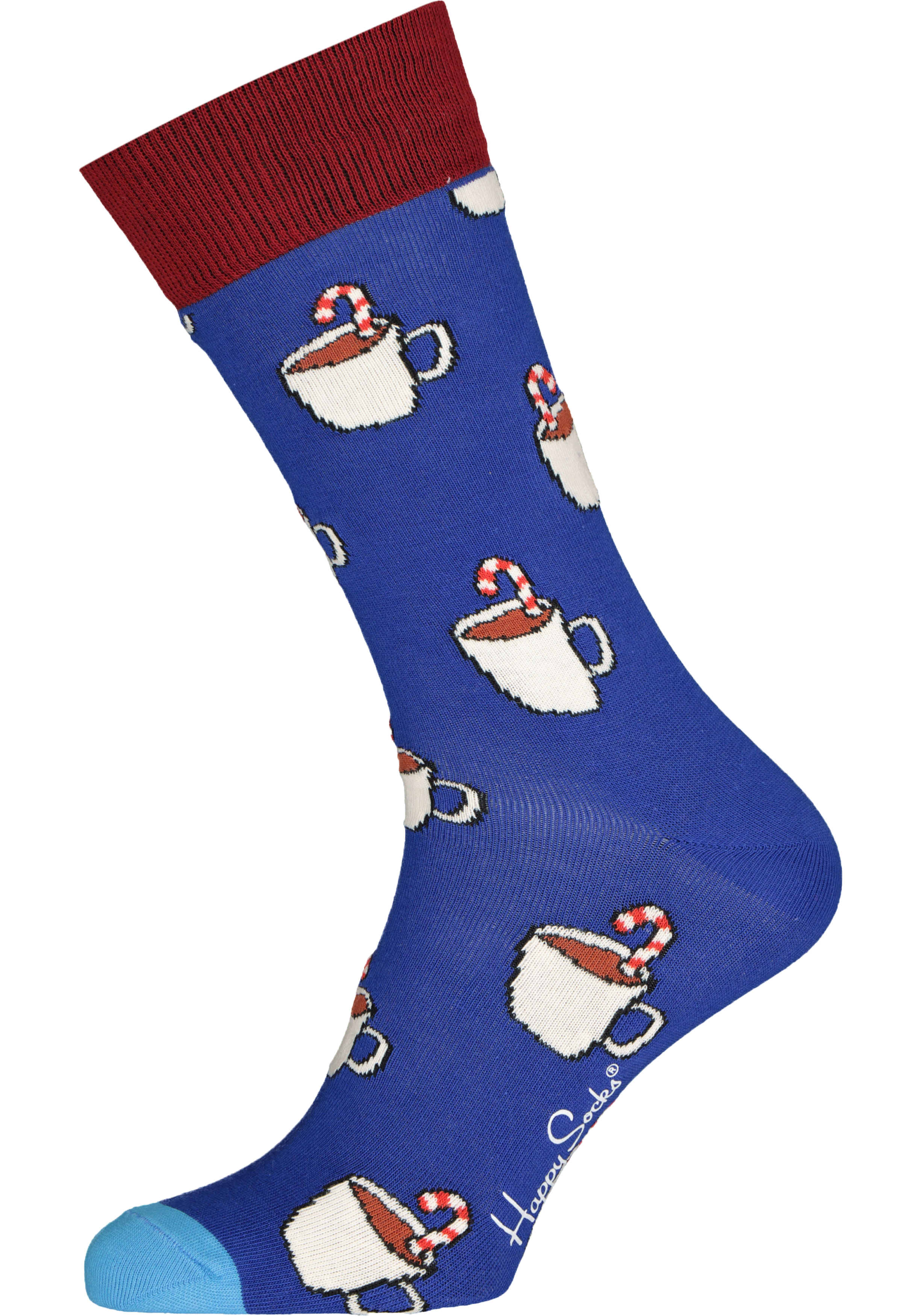 Happy Socks Candy Cane Cocoa Sock, blauw met warme choco