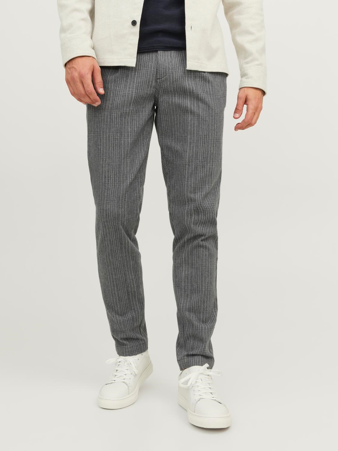 JACK & JONES Ace Harvey Winter Chino loose fit, heren chino, lichtgrijs melange geruit
