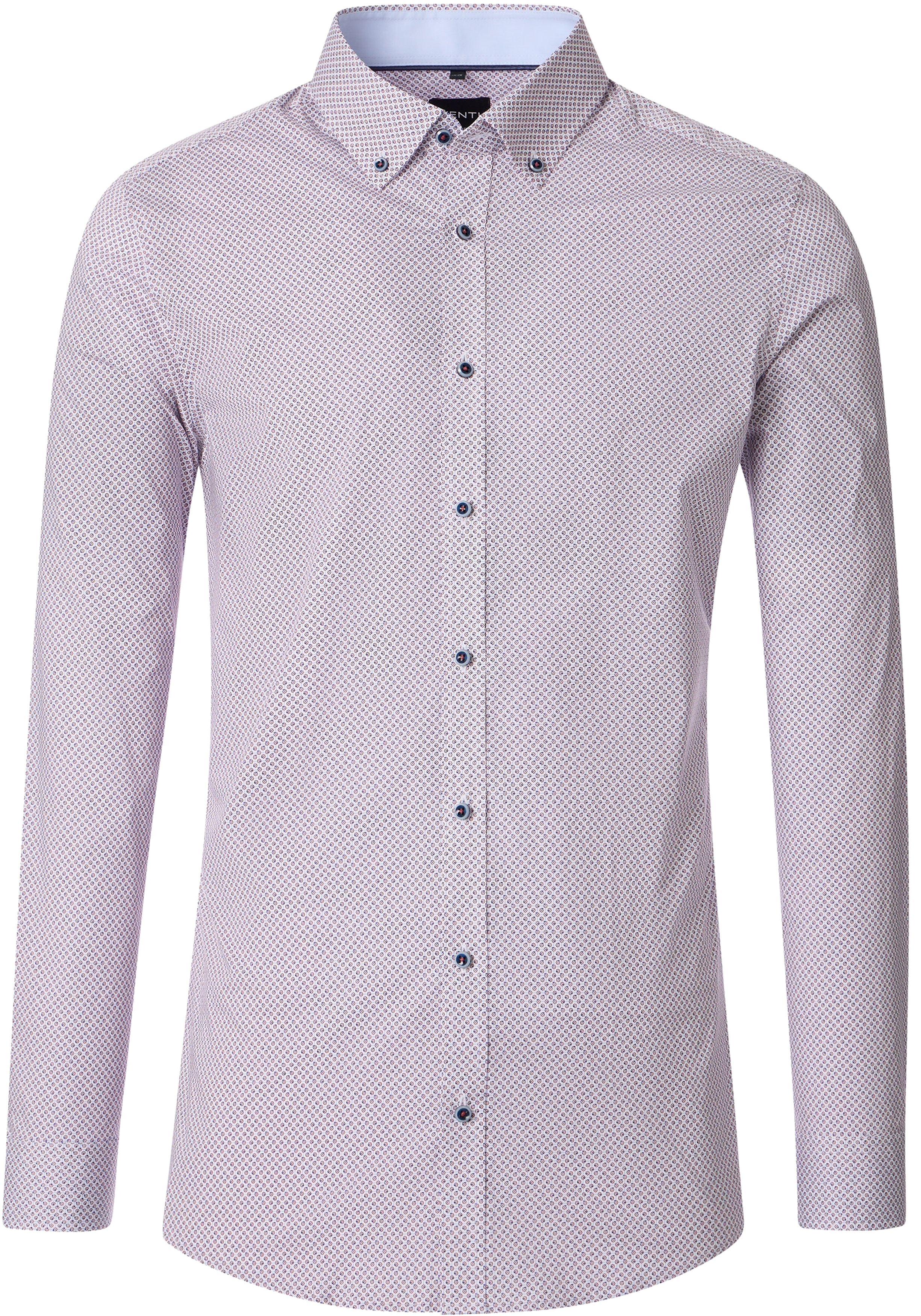 VENTI body fit overhemd, popeline, rood, wit en blauw dessin